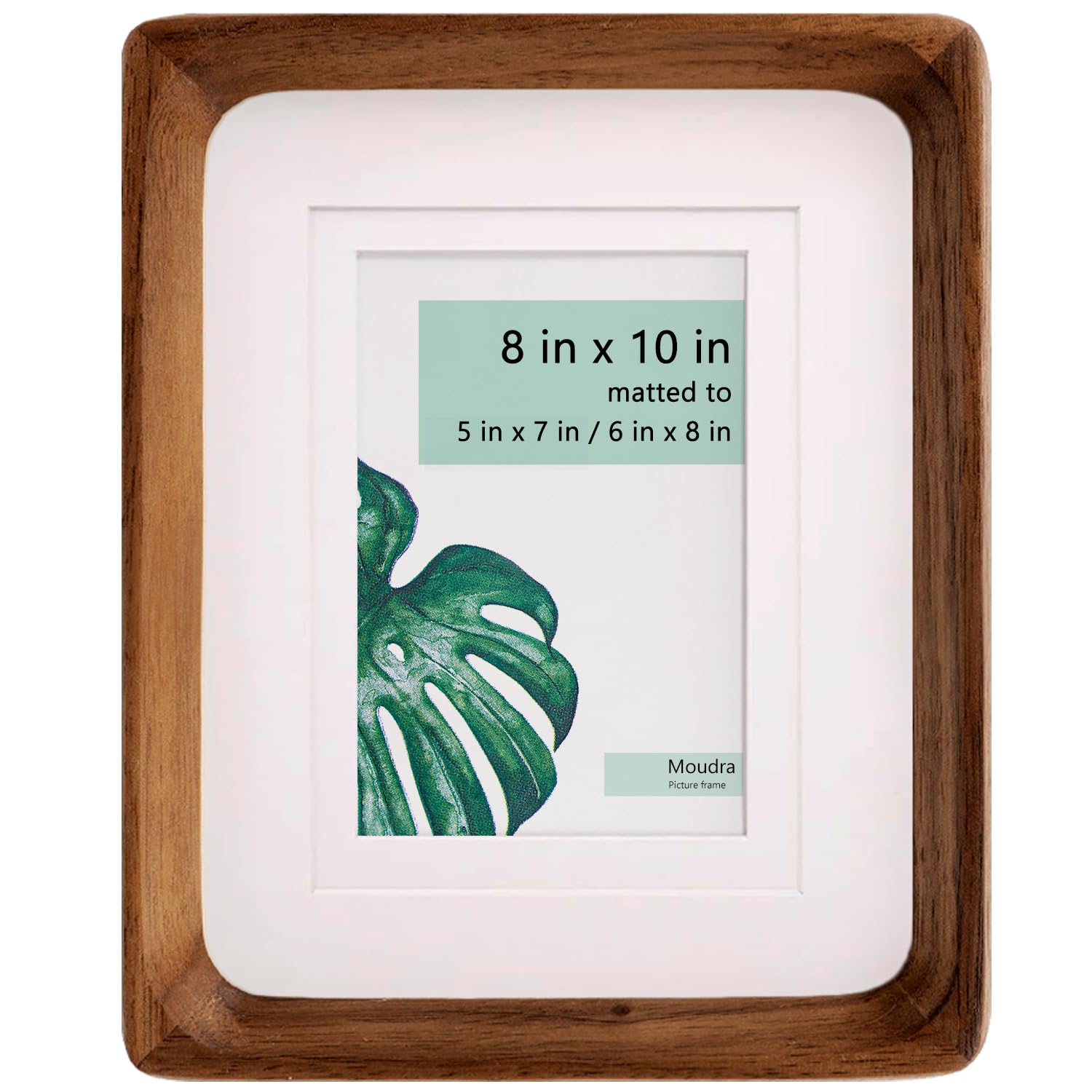 Moudra Handcrafted Solid Wood Picture Frame with Mat for Wall or Tabletop Display, Perfect for Photos and Artwork. (Walnut, 8"x10" matted to 5"x7"/6"x8")