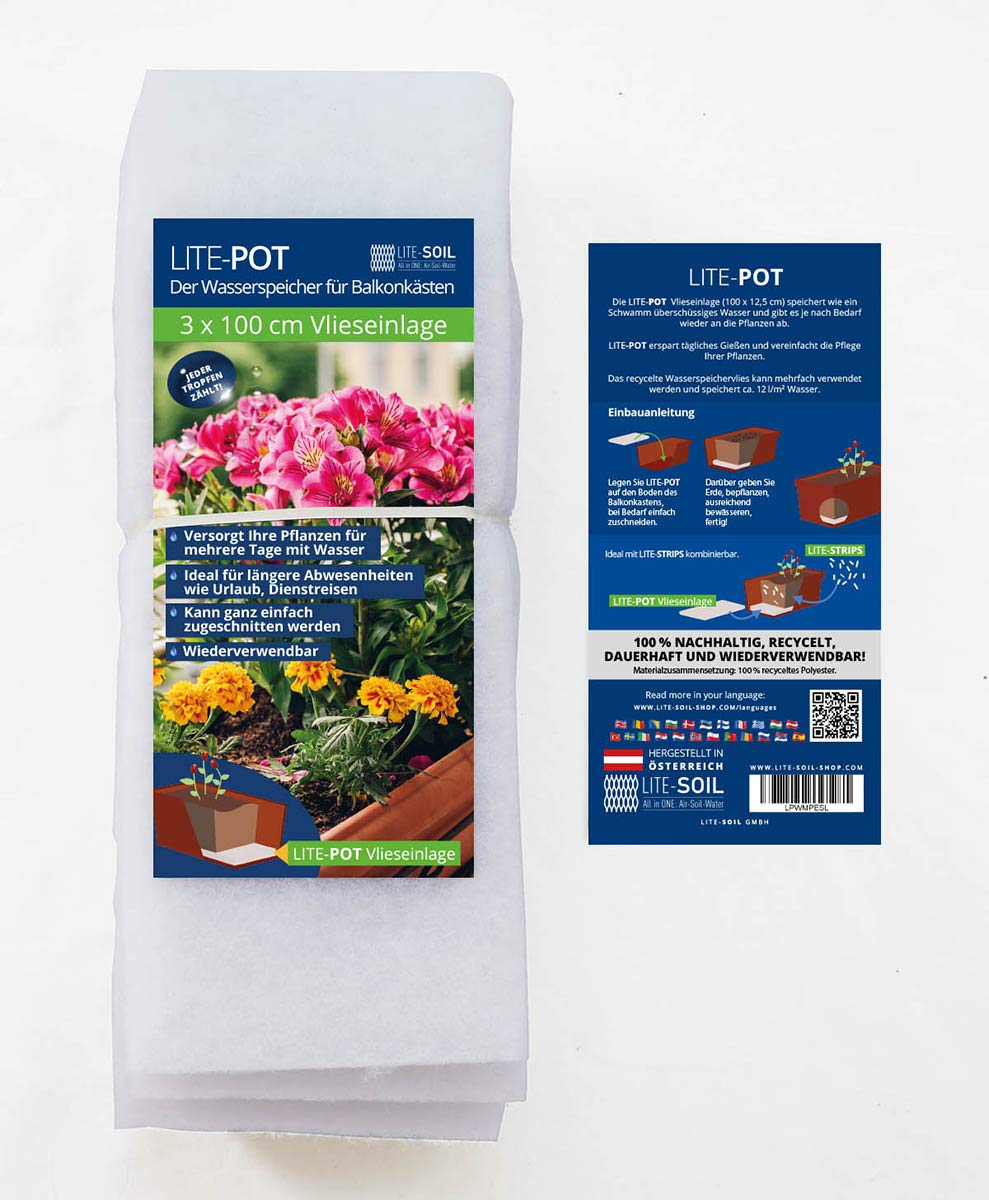 LITE-POT M Vlieseinlage (4 Stück, Je 60x12,5 Cm) – Wasserspeicher Für Balkonkästen, 350 G/m², Bis 12 L/m²