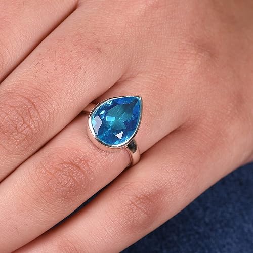 Miniatura 5 de PANOPLY Doublet Swiss Blue Topaz Quartz Solid 925 Sterling Silver Ring for Women (Doublet Swiss Blue Topaz Quartz, 10)