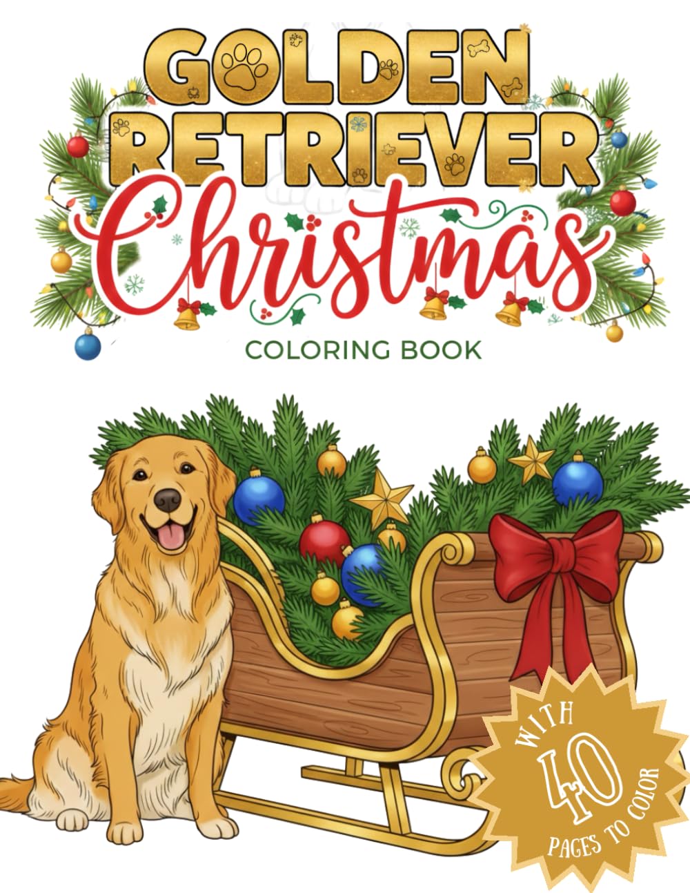 Golden Retriever Christmas Coloring Book: 40 - Adorable Holiday Dog Moments and Cozy Festive Scenes for Adults and Teens