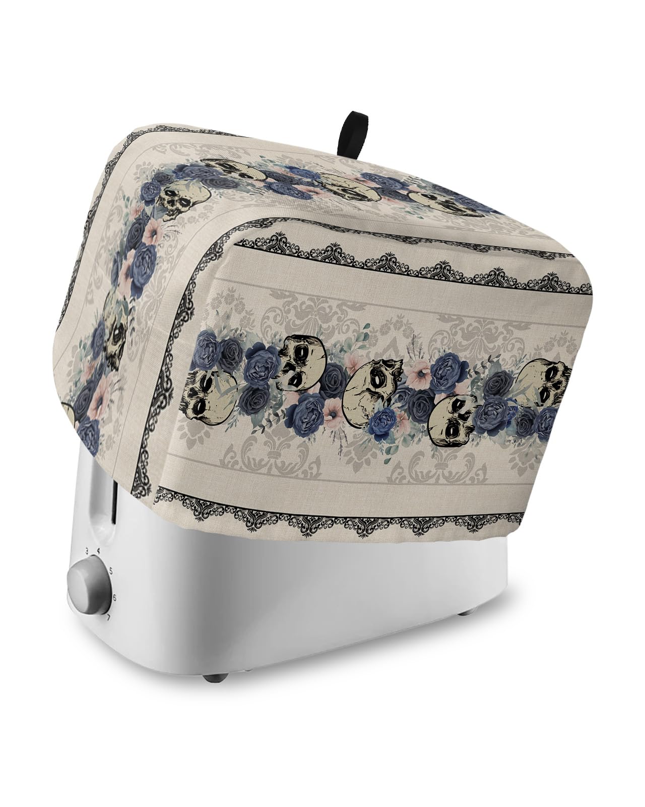 Go-thic Halloween 4 Slice Toaster Cover Small Appliance Cover Toaster Dustproof Fingerprint Protectors Machine Washable, Horror Skull Romantic European Floral
