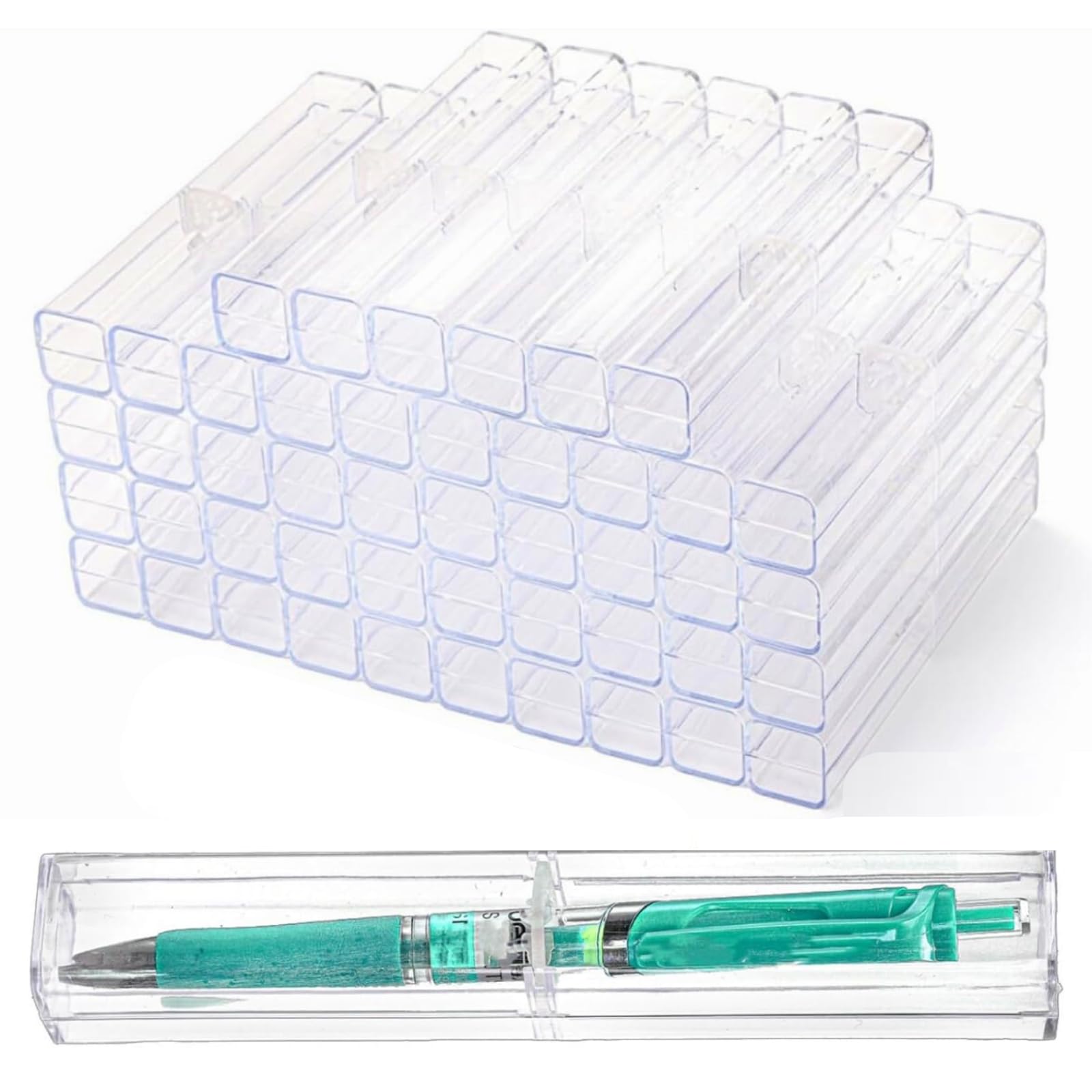 Boîte à stylo vide en plastique transparent réutilisable pour fournitures de bureau | Lot de 50