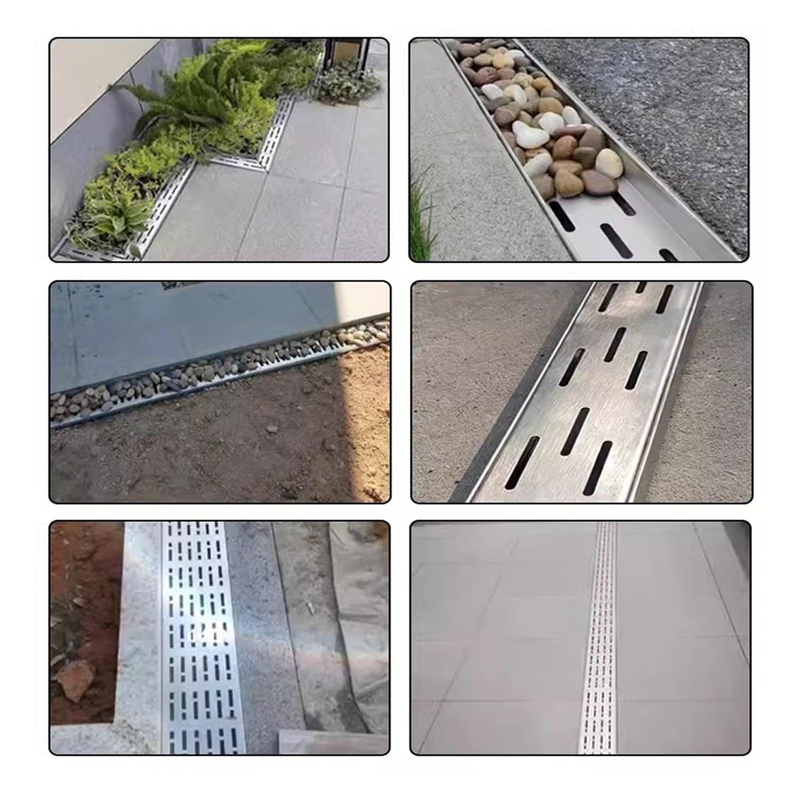 Canal Drenaje para terraza Piscina, Kit de Drenaje de Canal Acero Inoxidable, Paquete 2 Cubiertas canaleta para jardín, acera y estacionamiento(100 * 15 * 4cm)