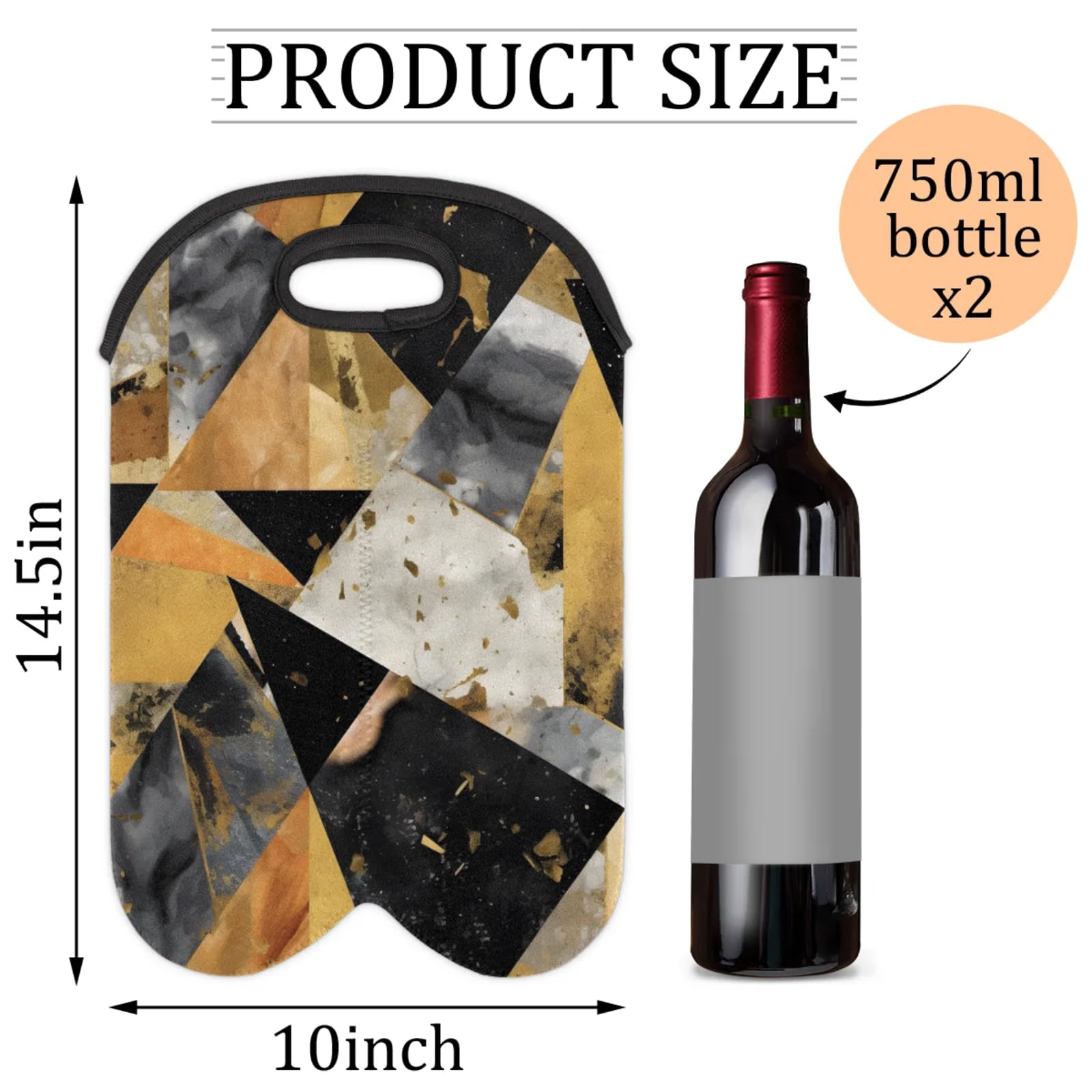 GzLeyigou 2 Bottles Geometric Wine Bag Sleeve Totes Marble Texture Neoprene Protective Wine Carrier Bag for Wine,Water, Champagne, Beer, Baby Bottles,Gift 14.5 x 10 Inches