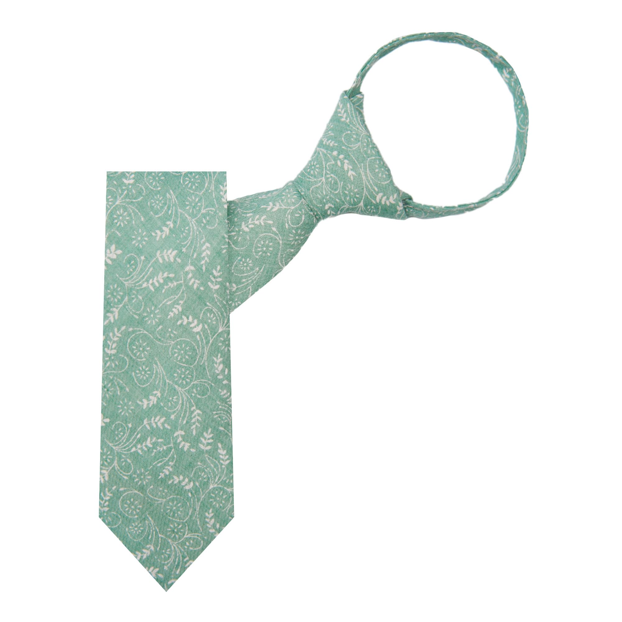 Jacob Alexander Boys' 14 inch Zipper Floral Cotton Neck Tie - Dusty Sage