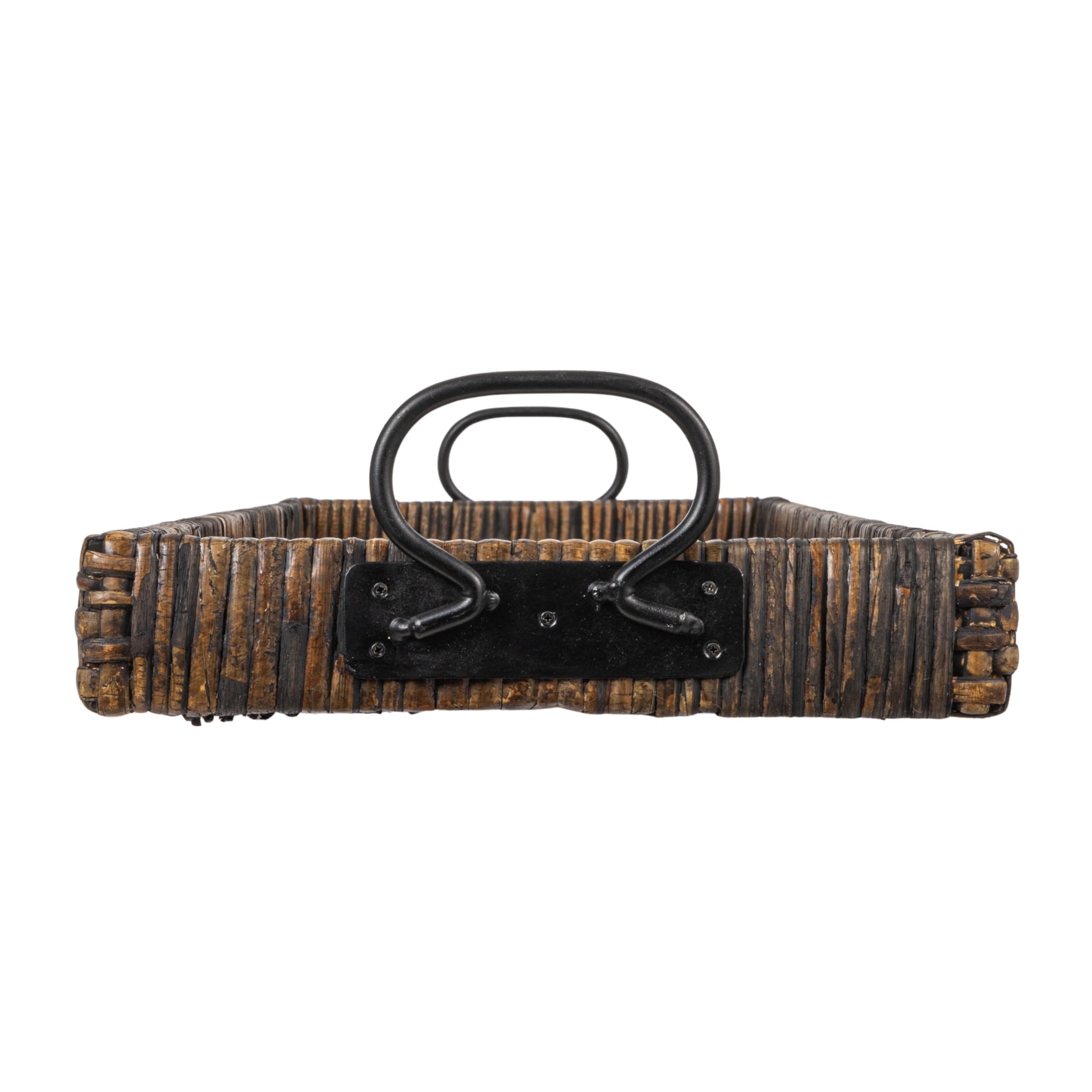 Creative Co-Op Black Rattan & Wood Tray with Handles