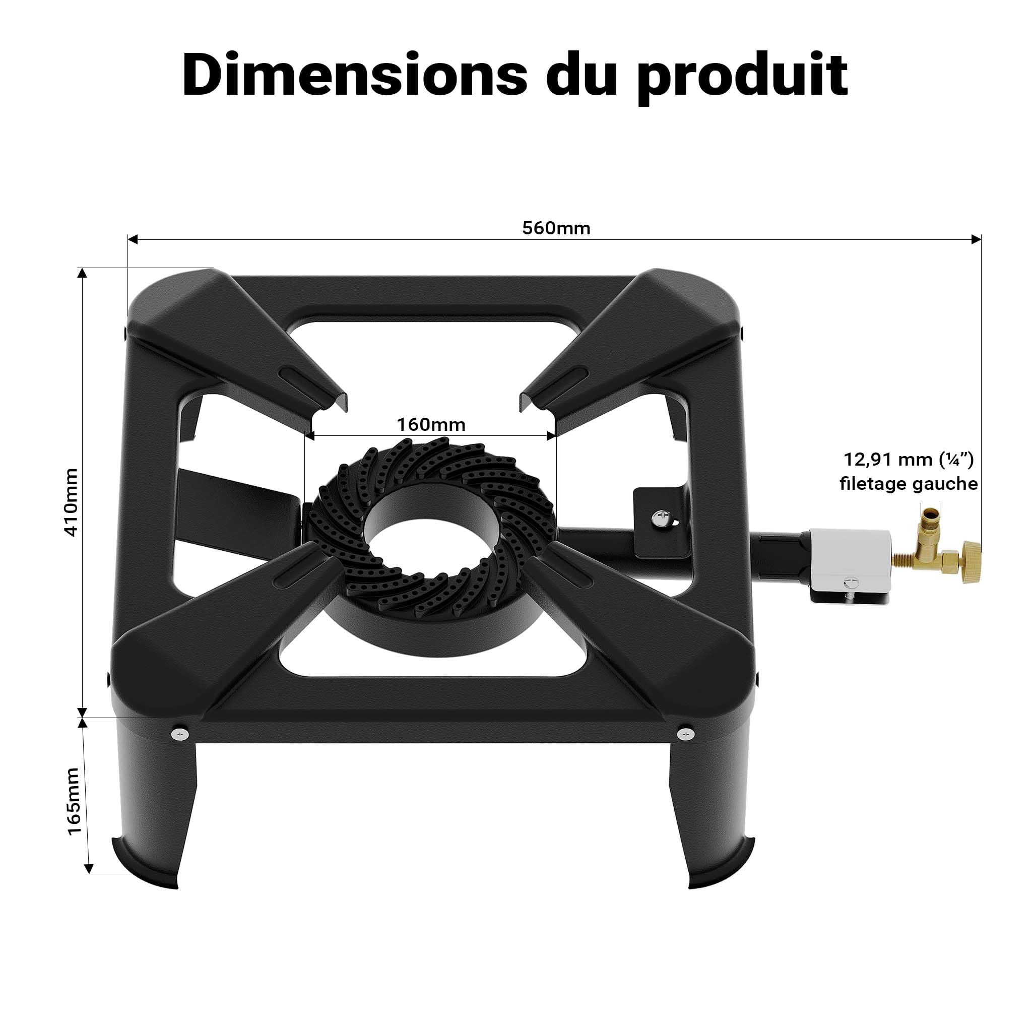 Wiltec Réchaud à gaz outdoor, 560 x 410 x 165 mm, cuisinière en acier 450 g/h 7 kW, camping loisir excursion randonnée, usage propane/butane