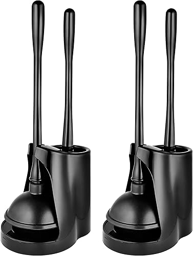 Juego de émbolo y cepillo de inodoro en gris (paquete de 2) esenciales de limpieza de baño, cepillos de limpieza resistentes, émbolos de goma con