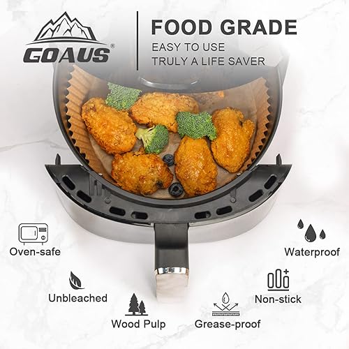 Miniatura 8 de GOAUS Freidora de aire, 100 forros de papel cuadrados desechables extra grandes para cesta de 8 cuartos de galón o superior, papel pergamino