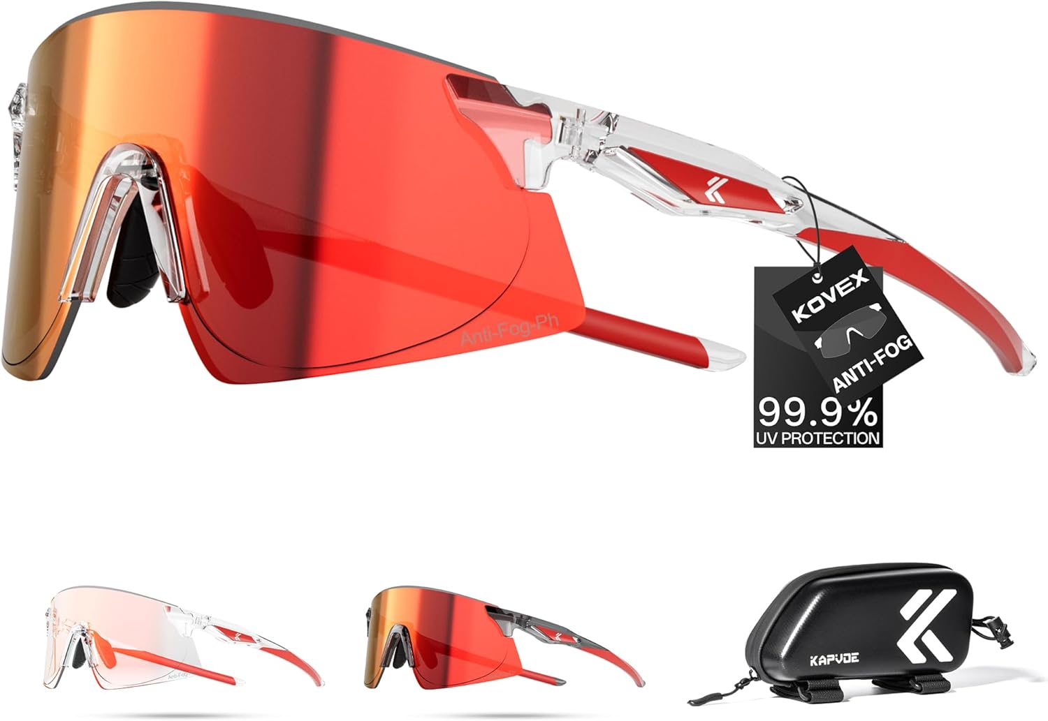 Lunettes De Sport KOVEX K432 - 26g, Fibre De Carbone, Verres Photochromiques - Cyclisme, Running, VTT - Protection UV400