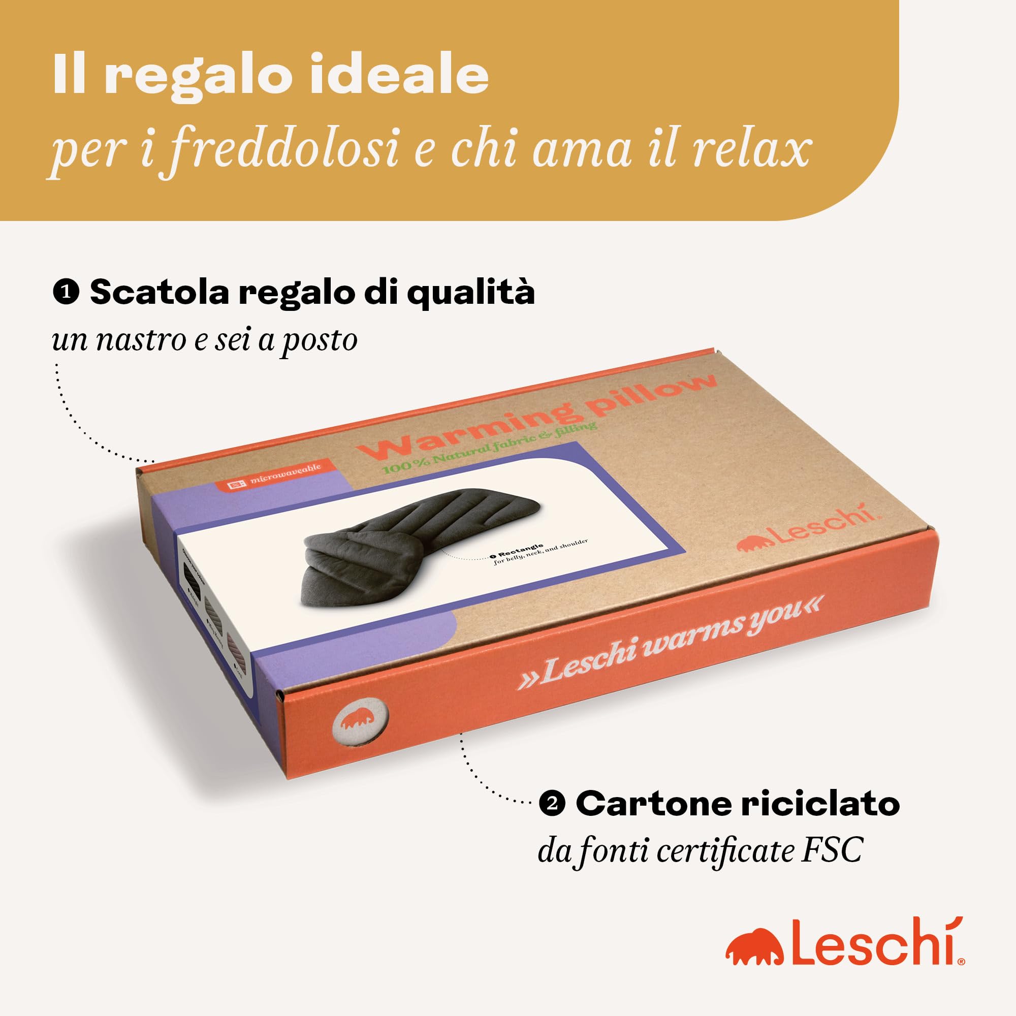 LESCHI XXL Cuscino termico per microonde (50x20cm) - In cotone bio con grano biologico - Cuscino riscaldante a 8 camere - Ideale come fonte di calore per cervicale, spalla, schiena, collo - rosso