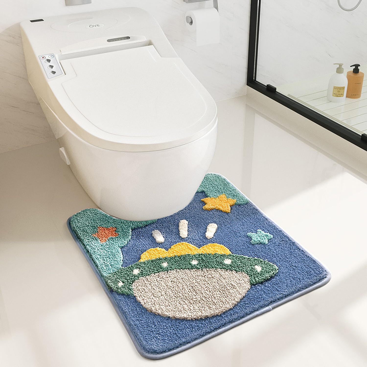 Tyrafry Cute Toilet Rug U Shaped, Microfiber Bathroom Toilet Rugs Non Slip Bath Mat Toliet Rug Machine Washable Absorbent Bathroom Rugs 20 x 22 Inches