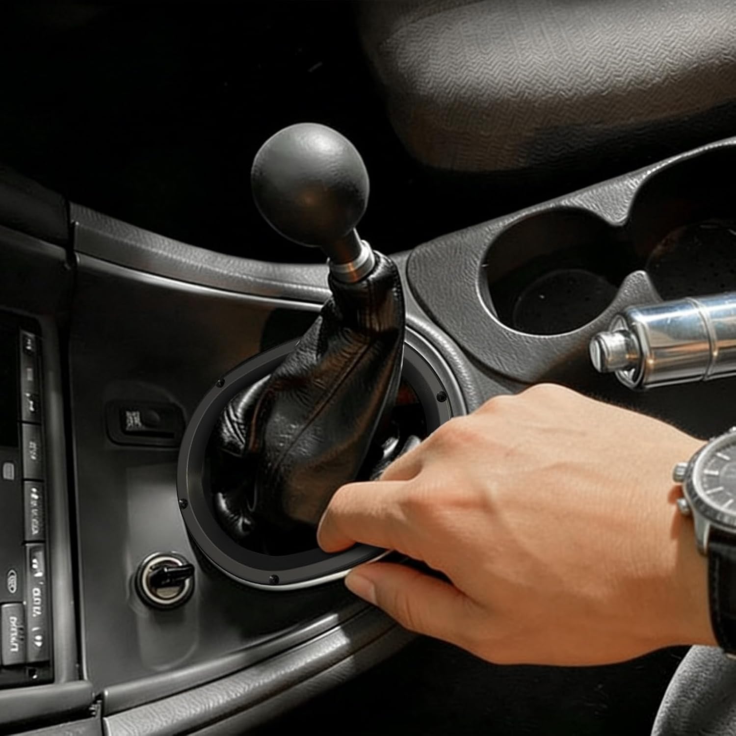 Bevinsee Interior Shifter Trim Bezel Compatible with Ford Mustang GT V6 1994-2004 Shifter Boot Ring Aluminum Black