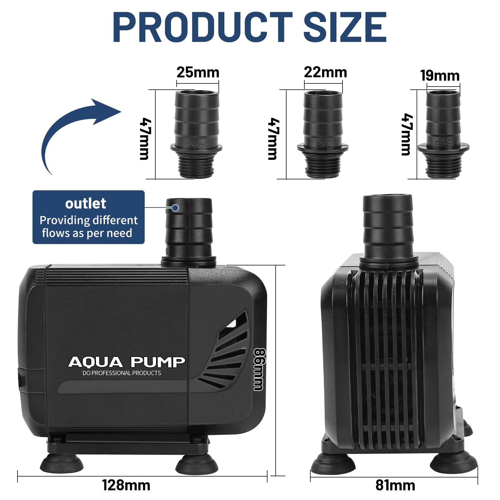 SWAWIS Pompa Głębinowa Do Wody 2500 l/h 35 W - Mini Pompa Bardzo Płynna Do Fontanny i Stawu z 3 Dyszami 19 mm / 22 mm / 25 mm