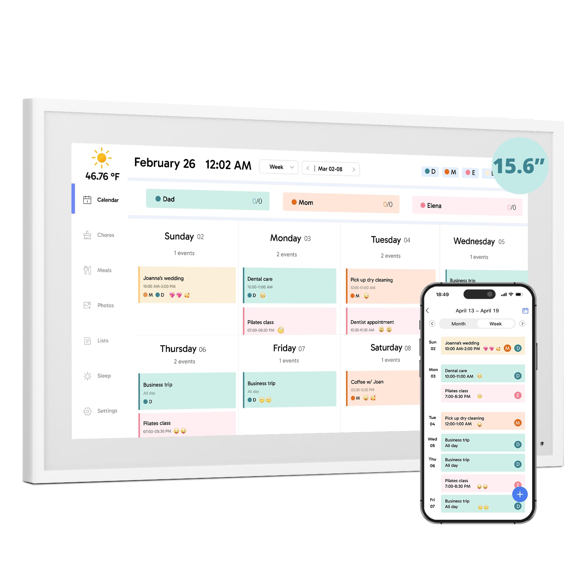 Digital Calendar 15.6-inch Smart Chore Chart, Home Electronic Wall/Tabletop Calendar with Interactive Display/Touch Screen for Family Schedule Planning, Seamless Data Syncs and APP Access