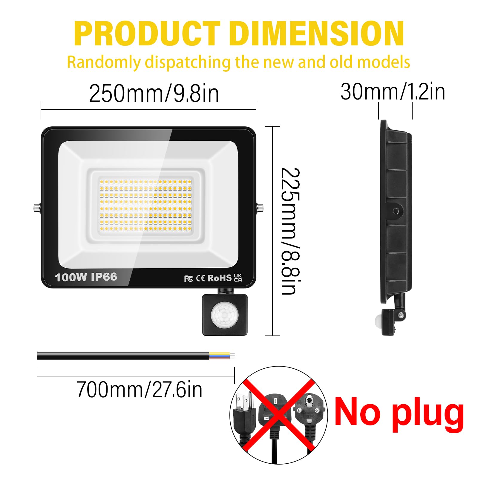 SKYWORLD 2 Pcs 100W Projecteur LED Extérieur avec Détecteur de Mouvement
