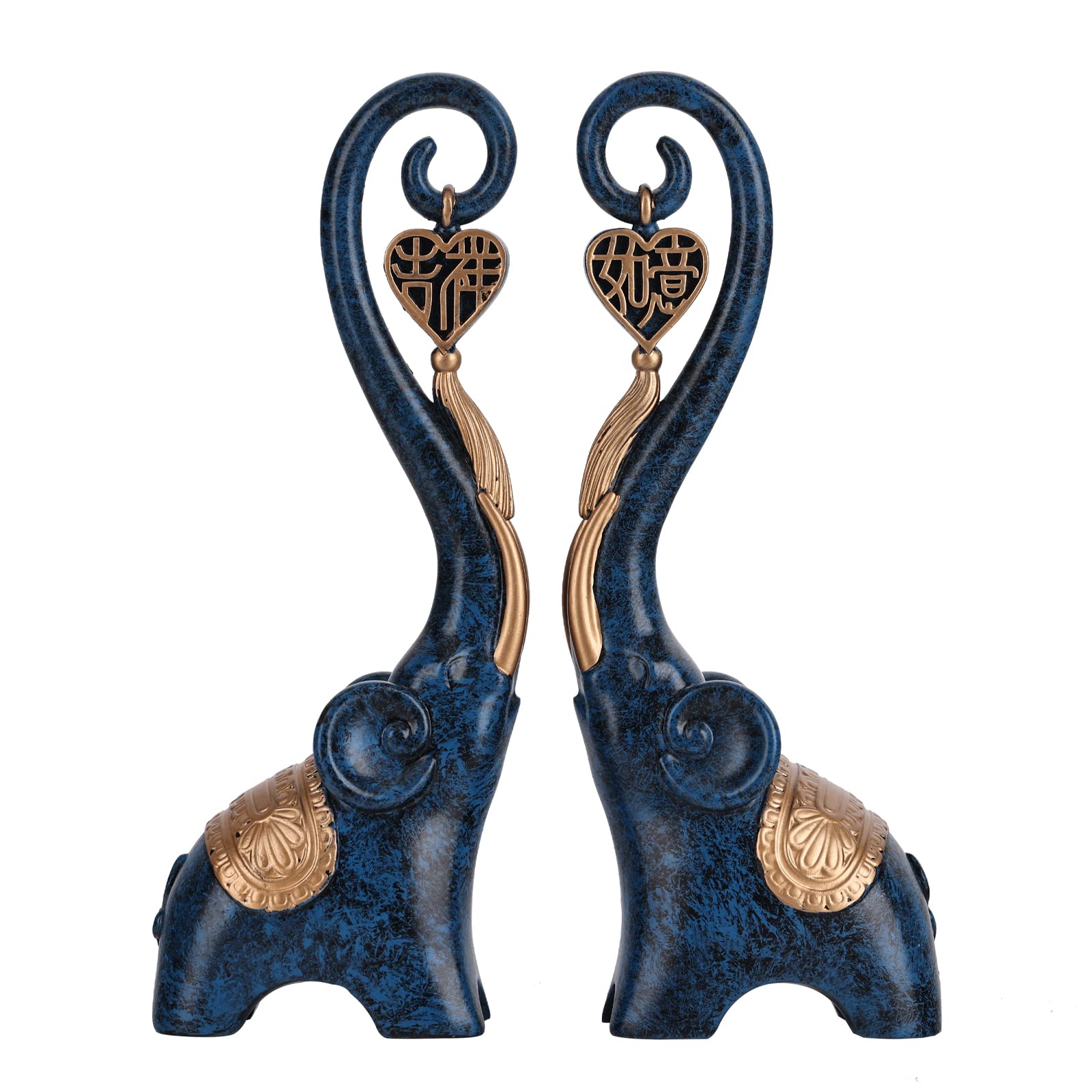 DOVDOV Elephant Statue, Blue Elephant Home Decoration, Lucky Elephant Statue Home Decoration, Elephant Gift Living Room Entrance Shelf Decoration 2 Pieces (Blue)