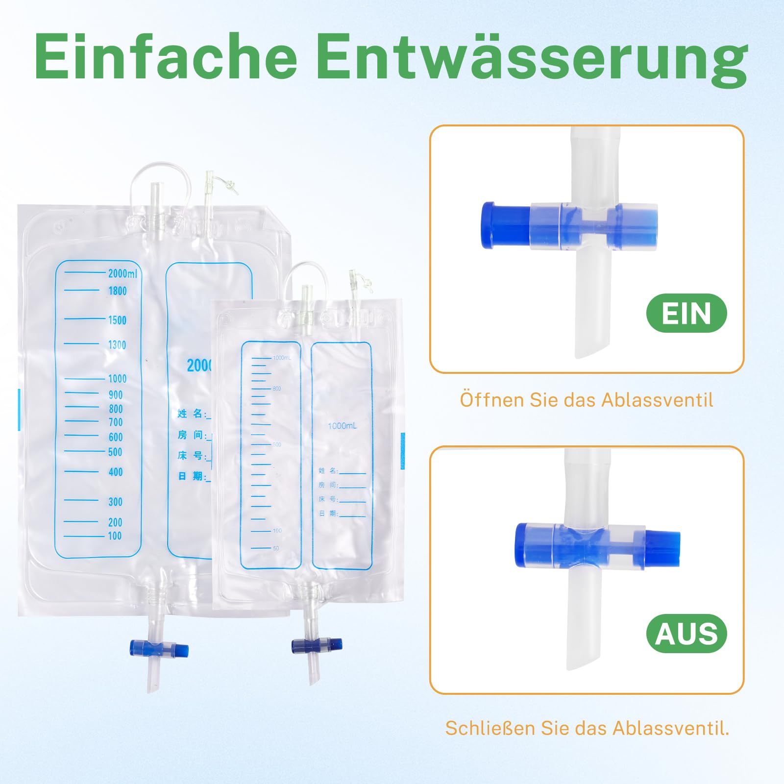 Poche à urine portable sans cathéter pour hommes âgés, alternative aux sous-vêtements pour incontinence pour personnes âgées, collecteur d'urine réutilisable (1000 ml*1 + 2000 ml*1) bleu