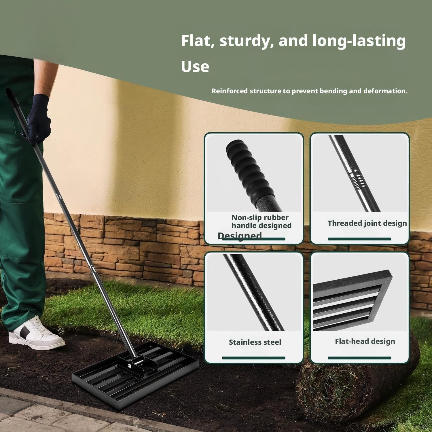 Rastrello livellatore for prato da 7 piedi, strumento extra largo for livellare terreno da giardino in metallo e sabbia da 114 cm for la manutenzione del tappeto erboso e l'abbellimento