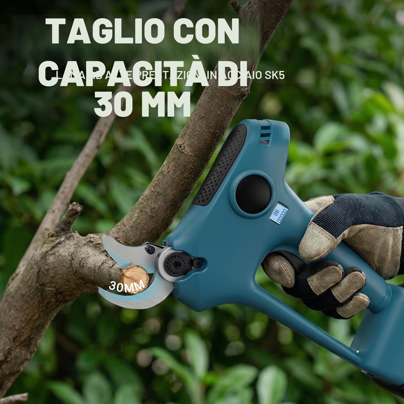 Cesoie da potatura senza fili per Makita 18 V, forbici elettriche da giardino con lama in acciaio al carbonio SK5 da 30 mm e display LCD (batteria non inclusa)