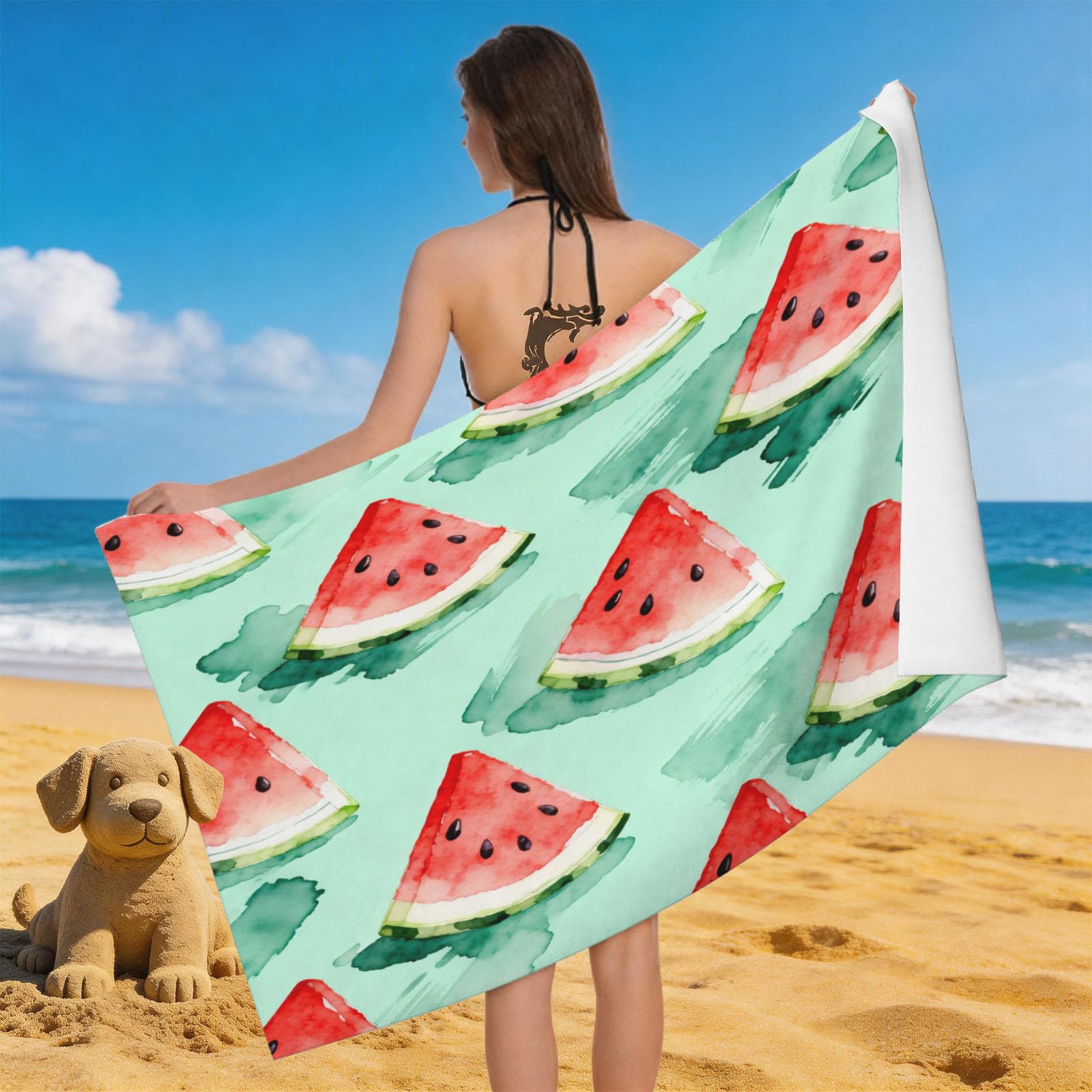 Leichong 3D Watermelon Slices Beach Towel Microfiber Soft Quick Dry for Adults, Summer Theme Bath Towel Lightweight Soft Absorbent for Travel Swimming Pool Sports, 75 x 150 cm
