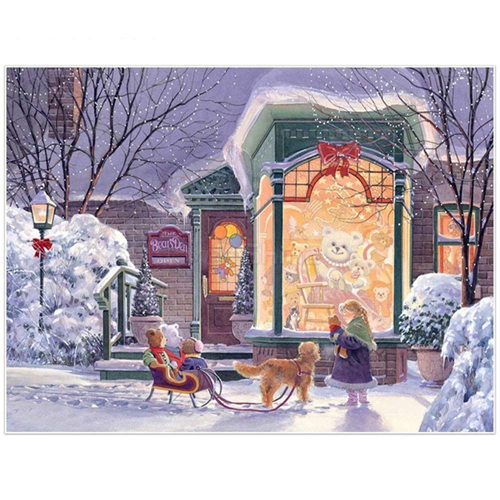 Peinture diamant Noël paysage de neige 80x100 cm avec strass carrés complets