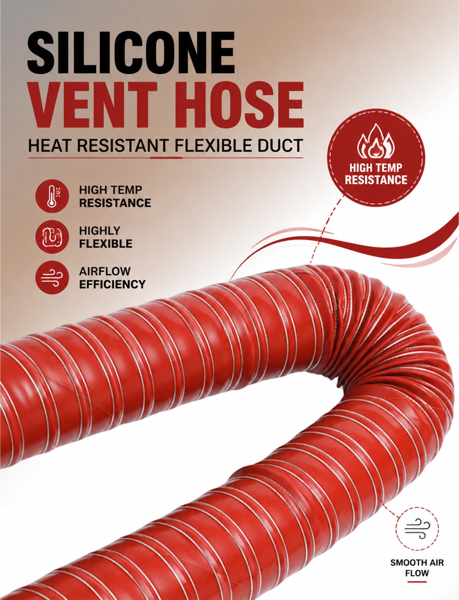 Conductos de silicona for altas temperaturas, manguera de fibra de vidrio flexible reforzada con alambre de acero, tubería de ventilación ignífuga for extracción de humos(11.5cm/4.53in,300cm)