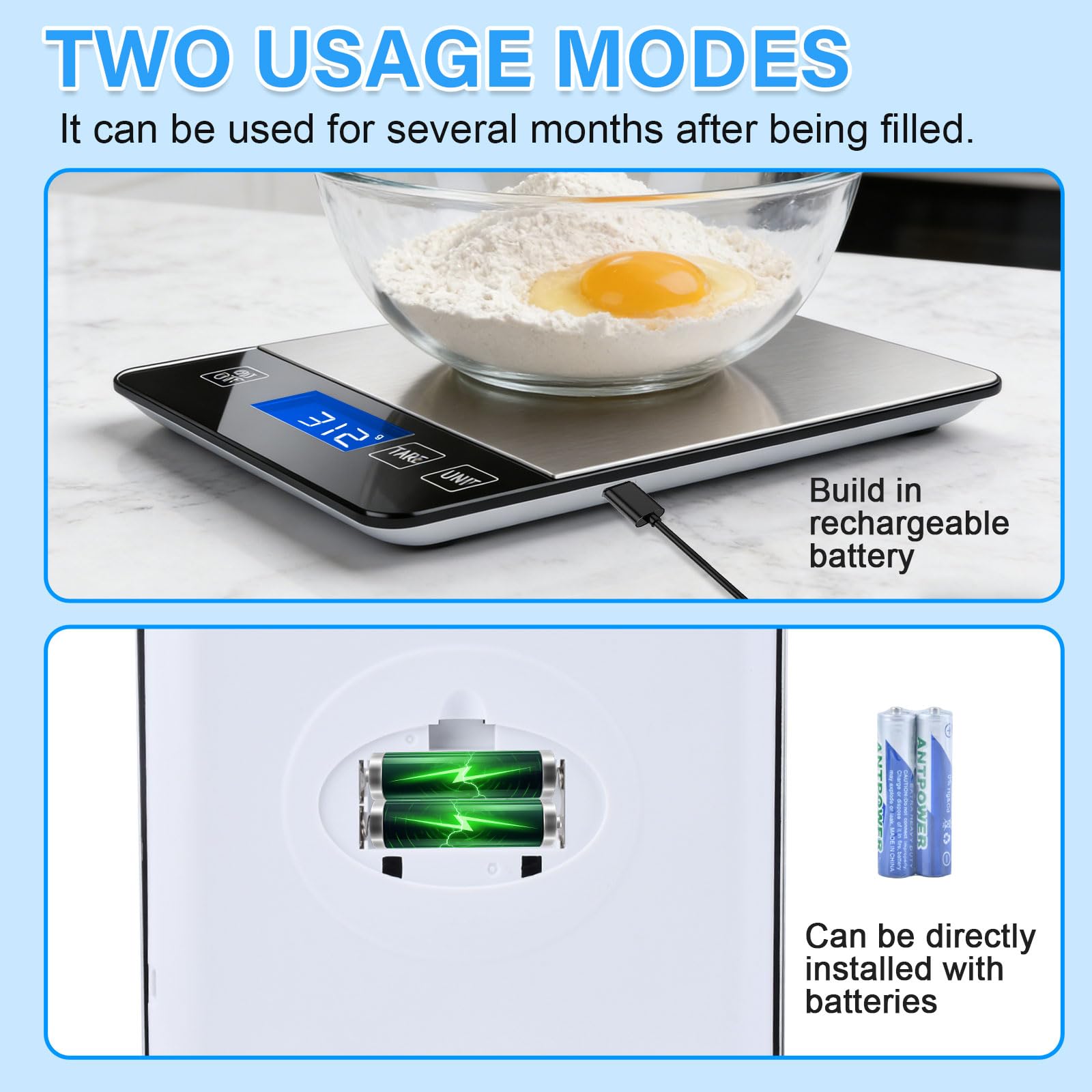 Báscula digital de cocina de 33 libras, peso en gramos y onzas libras/onzas/gramos se puede cambiar libremente para uso diario, material de acero inoxidable para hornear en casa