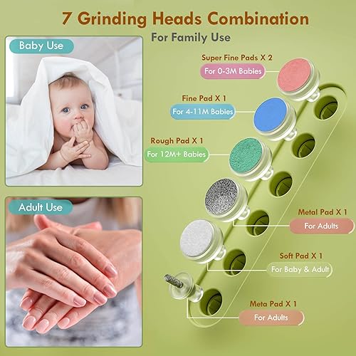Miniatura 3 de Kit de lima de uñas eléctrica para bebés con cubierta de molinillo, cortaúñas seguro para bebés con luz LED para dedos de los pies de los niños