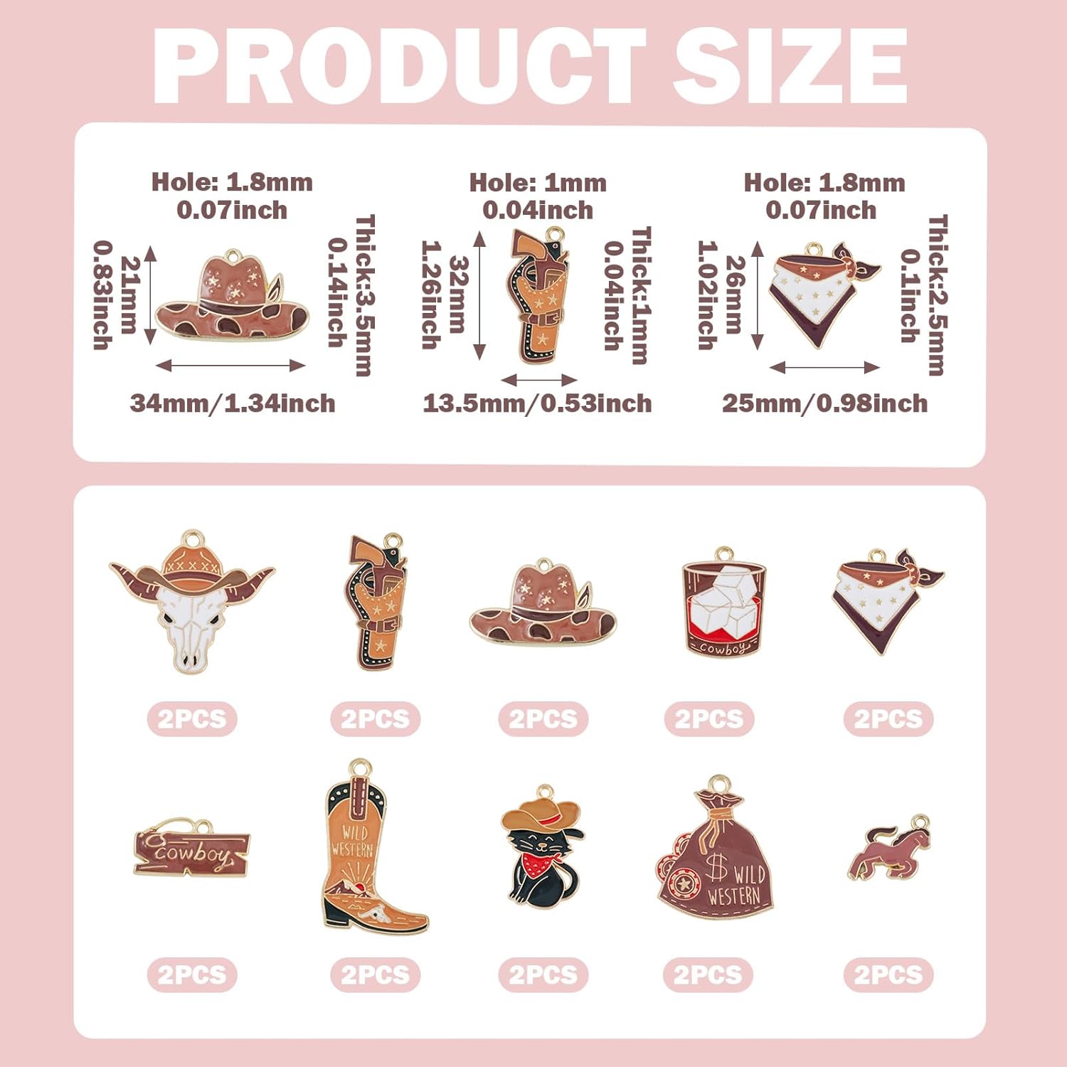 Craftdady Western Cowboy Cowgirl Charms Enamel Gun Boot Cattle Horse Cowboy Hat Pendants for Necklace Earrings Bracelet Keychain DIY Craft Findings - Image 2