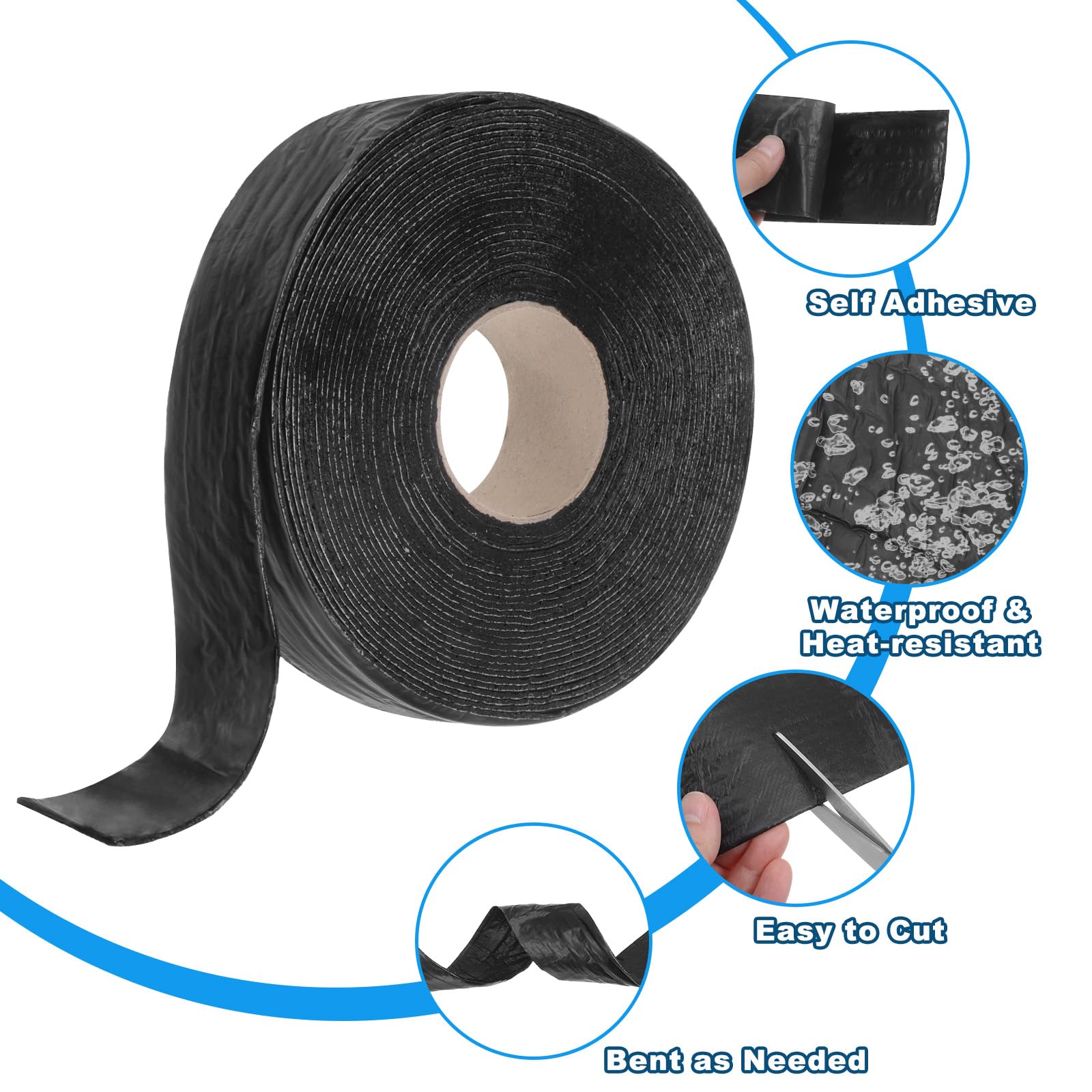 QUARKZMAN 2 Rollos 33 pies x 2.4" Cinta de Reparación Autoadhesiva para Grietas de Asfalto Alta Adhesión Relleno Flexible para Carreteras de Cemento Entrada de Vehículos Pavimento