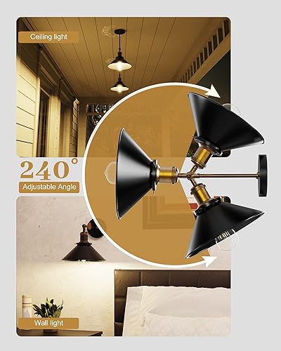 Miniatura 5 de JACKYLED Juego de 2 apliques de pared con certificación UL, con cable de bronce y negro, lámpara de pared con brazo oscilante ajustable de 240