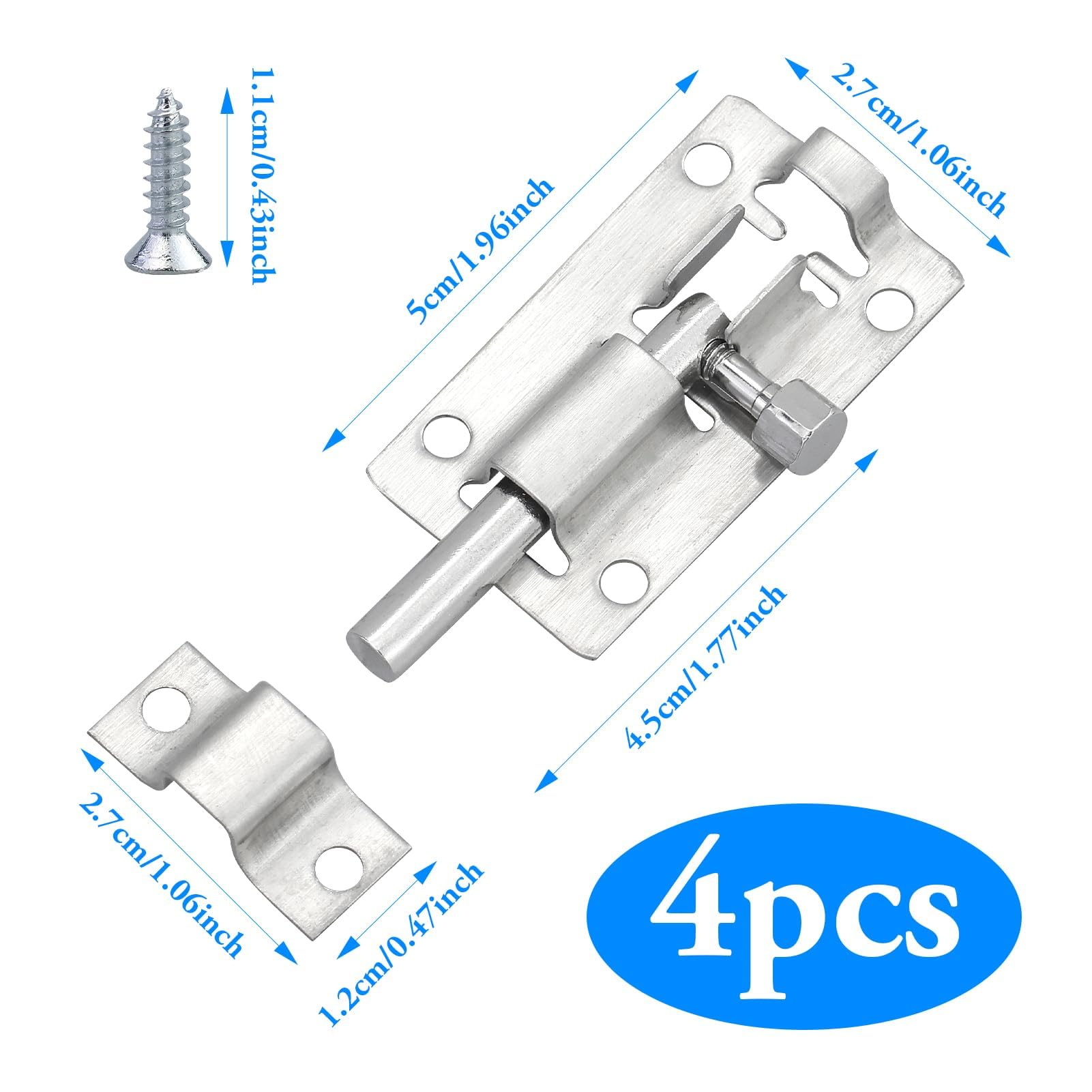 2 Pack Stainless Steel Sliding Bolt Latch Lock, 2 Inch (Silver), Door Bolts Lock Latch,Resistant Small Plate Latches For Securing Internal Doors For Bedrooms, Bathrooms, Cupboards And Storage Units - View #14