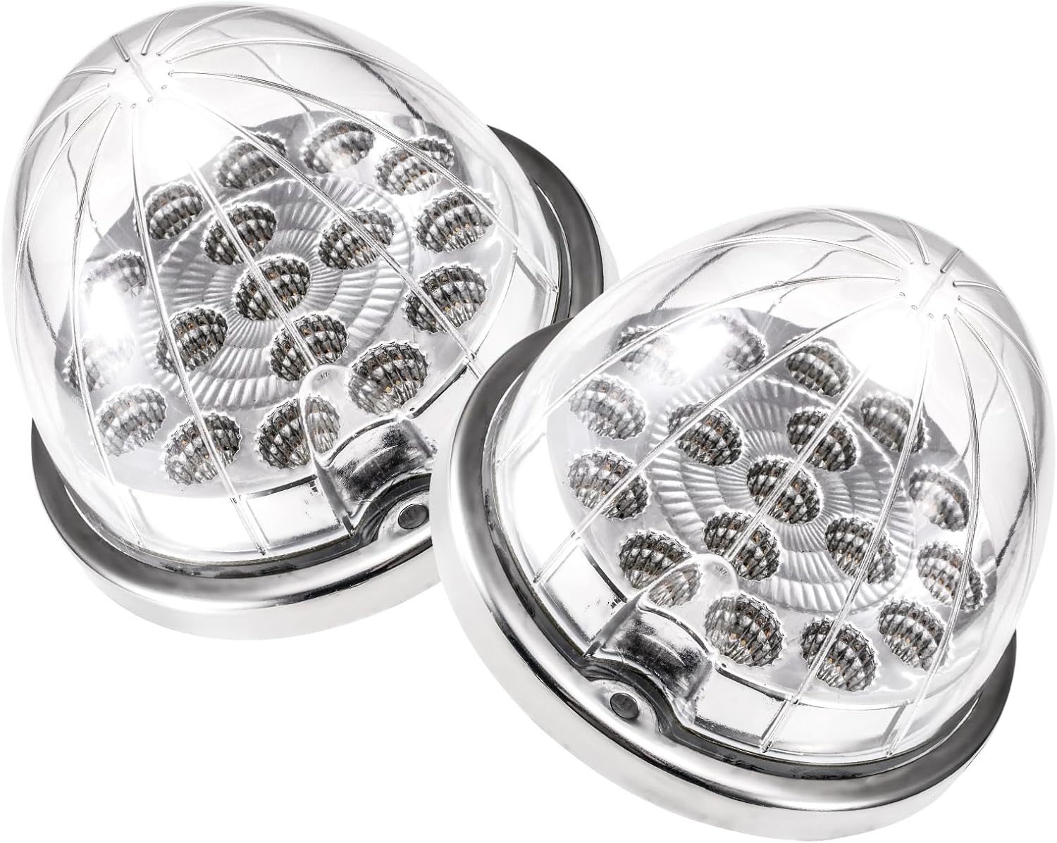 2PCS Multi-function Watermelon Lights - 17 LED Clear Lens with Stainless Steel Bezel Stop Turn Signal Marker Lights Side Light for Freightliner Kenworth Peterbilt Trailer Heavy Trucks (Amber+Purple)