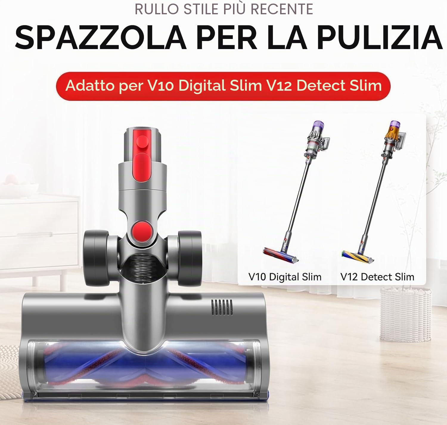 Testa Motore Spazzola Motorizzata per Dyson, Testa di Ricambio Spazzola Direct Drive per Dyson V10 Digital Slim V12 Detect Slim Aspirapolvere, Turbina Bocchetta per Pavimenti con 4 LED