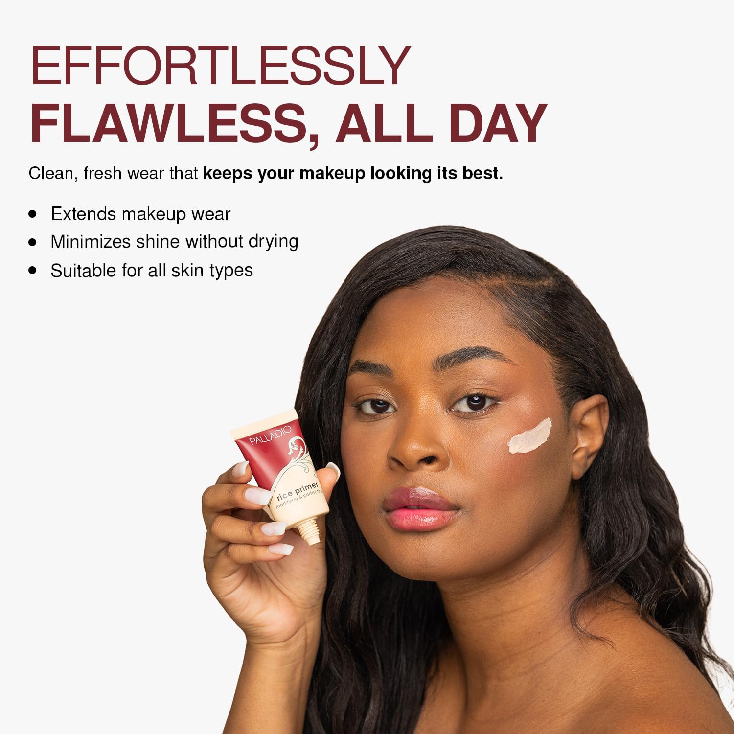 Palladio Rice Primer, Formulated with Natural Rice, Controls Oil on Your Skin and Locks in Makeup, Lightweight with a Smooth Matte Finish, Reduces Facial Shine, All Skin Types, Beige, 0.71 Fl Oz - Image 6