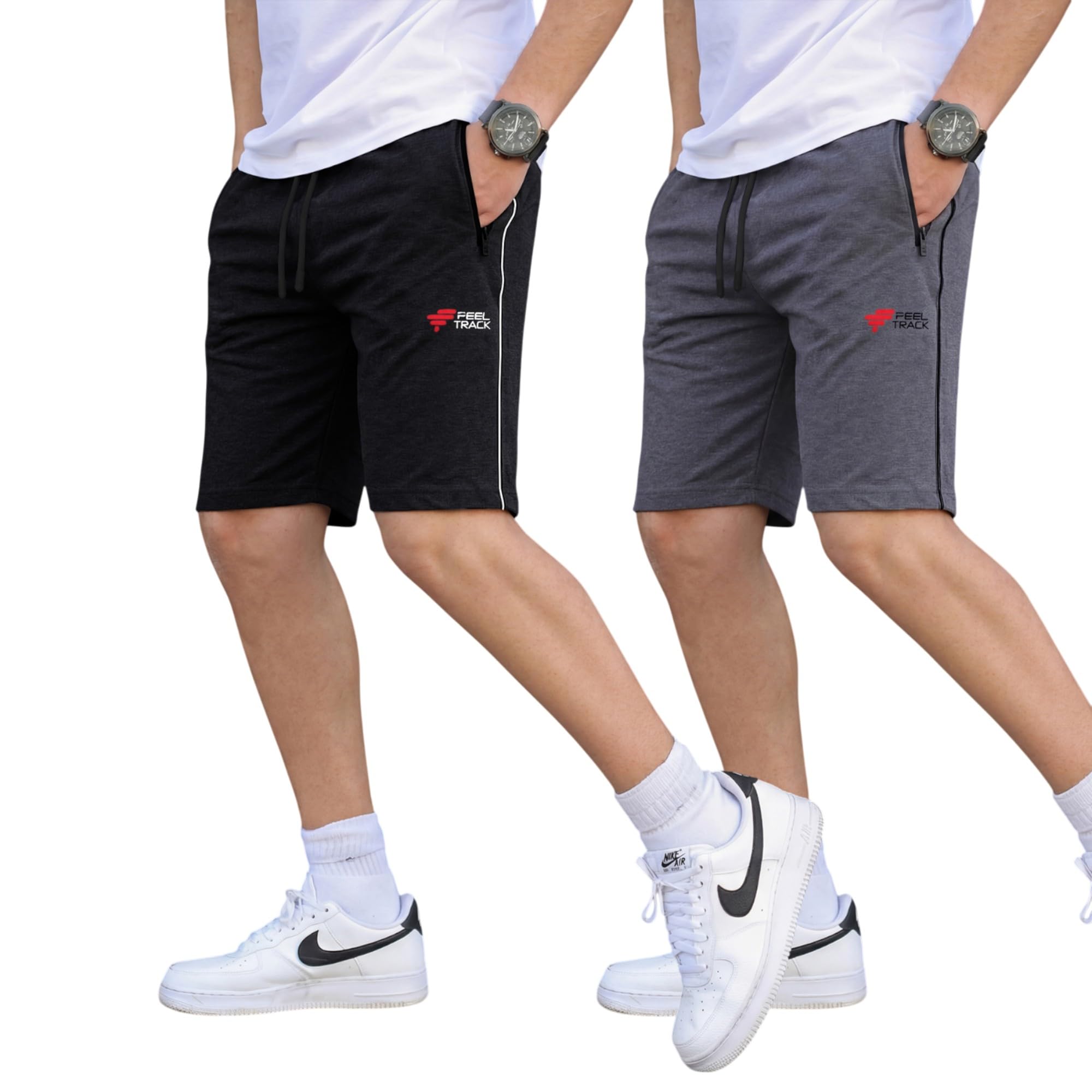 FEEL TRACK Men Cotton Solid Shorts-image-42