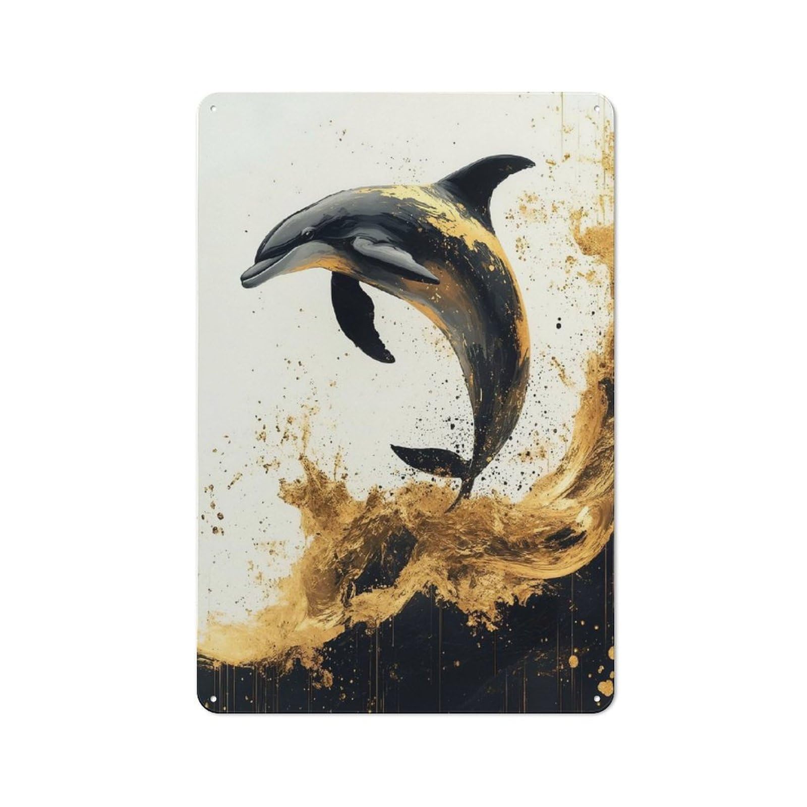 Junmoney Style-16 Workshop Style Garage Metal Sign 30X20cm Featuring Golden Dolphin Splash, Industrial Wall Art For Garage, Hobby Room, Office Or Man Cave