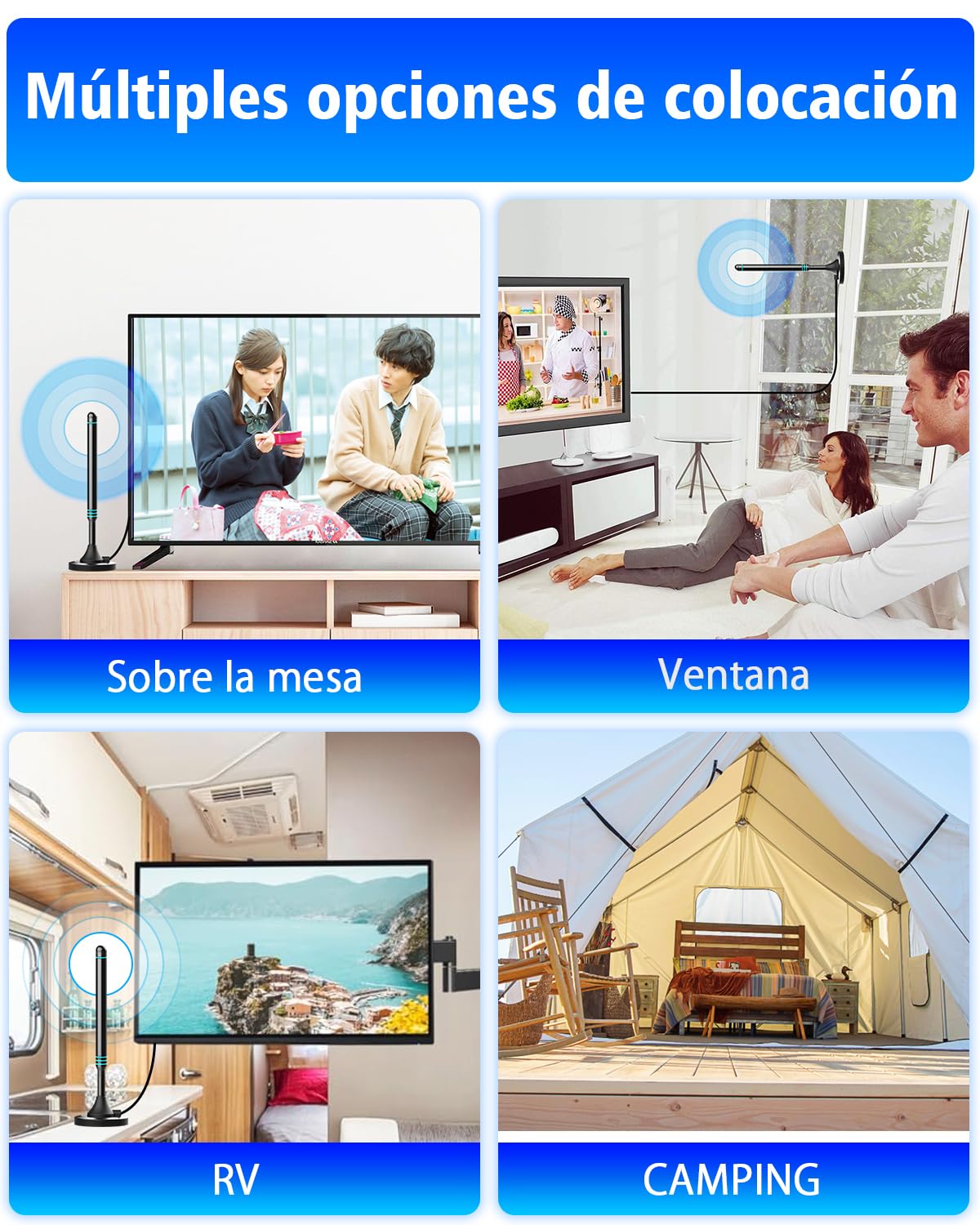 Antena TV Interior Digital 2026 – Señal Estable con Recepción 360°, Base Magnética Fuerte, Cable Coaxial de 5 m, Compatible con Smart TV 4K y 1080P, Antena TDT para Canales Locales Gratis
