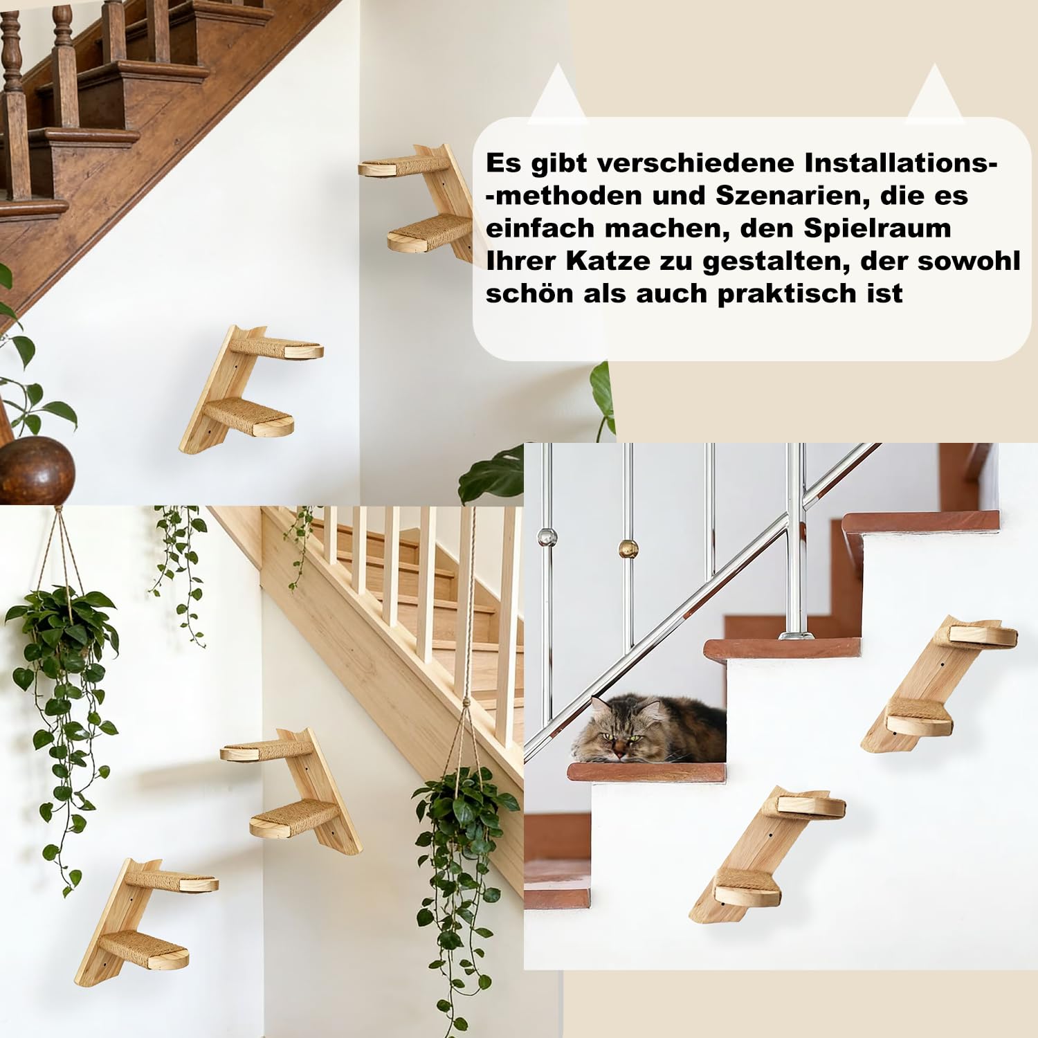 Katzentreppe 2Pcs Kletterwand für Katzen, Katzenleiter Katzenbretter für die Wand, Katzen Wandelemente mit Juteseil, Wandkratzbaum für Katze Klettern Spielen (Kann 15kg Tragen)