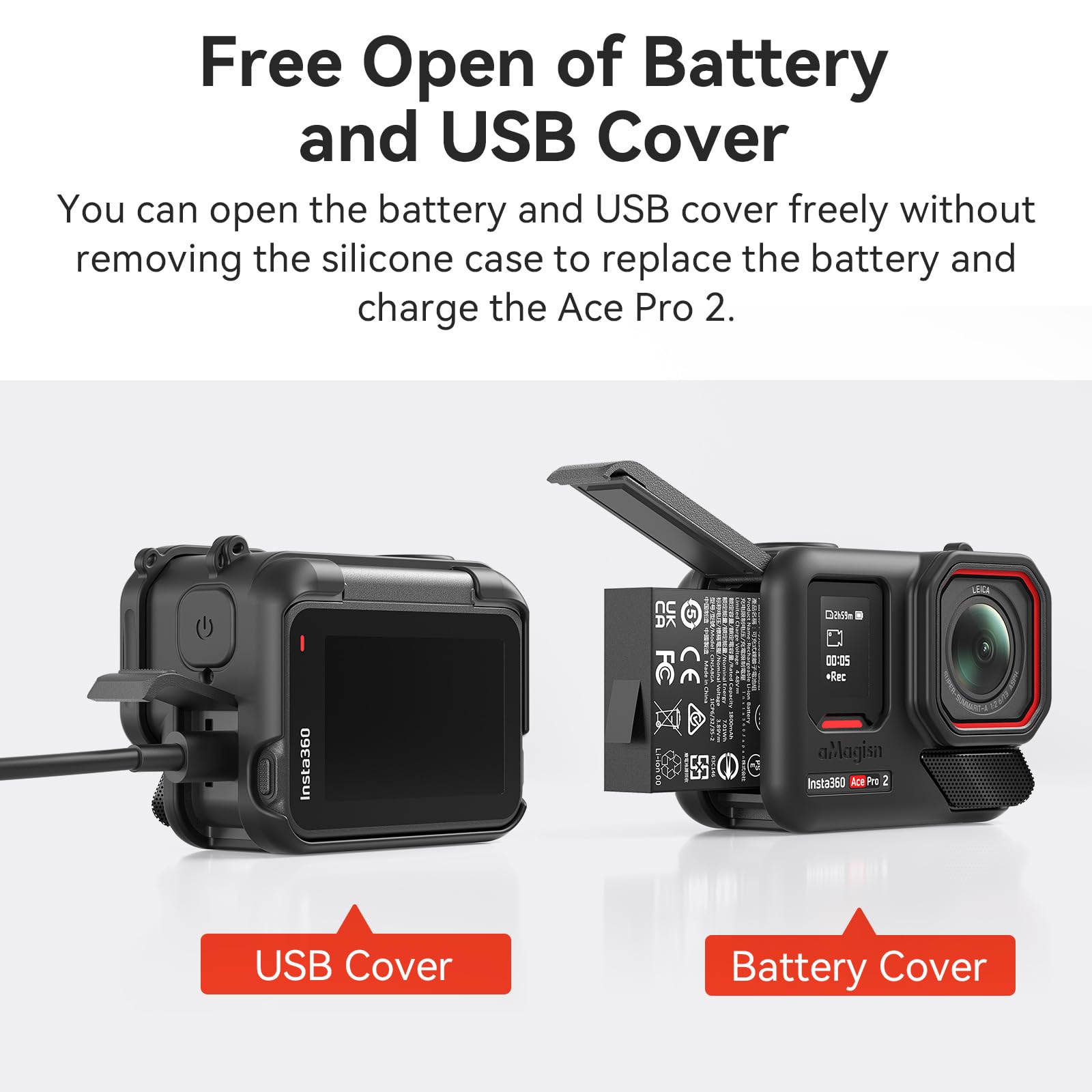 Gdraco Custodia protettiva in silicone per Insta360 Ace Pro 2 custodia protettiva fotocamera con copriobiettivo e cordino (nero)