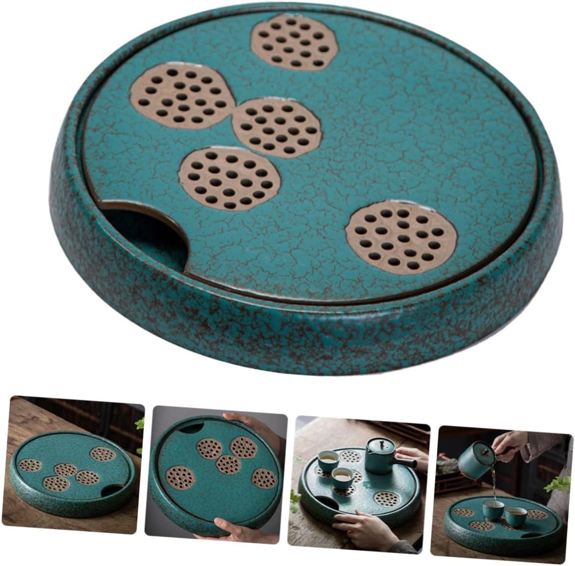 Unique Vintage Teapot Coaster Peacock Green Ceramic Plate Desktop Decoration Tea Storage Tea Accessory