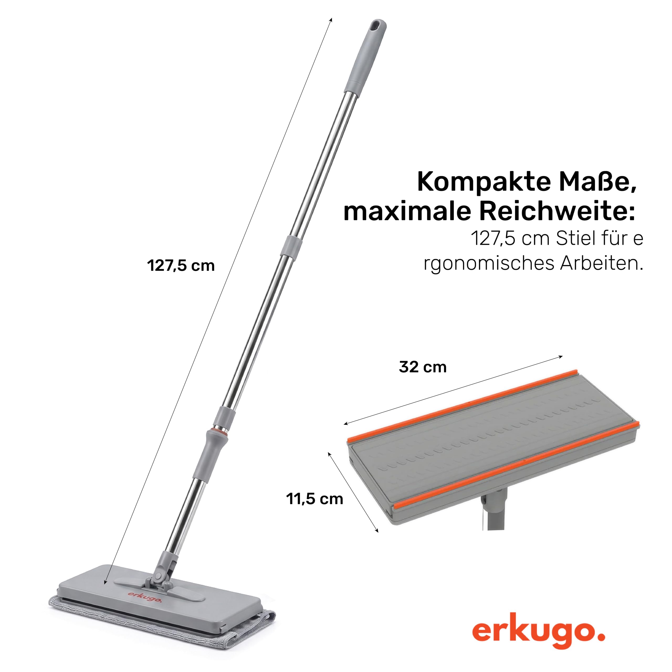 Wischmopp Eimer mit Auswringer-Set, freihändiger Flacher Bodenwischer und Eimer waschbaren Mikrofaser-Pads, Nass- und Trockengebrauch, Bodenreinigungssystem (EIN-klick-Mopp)