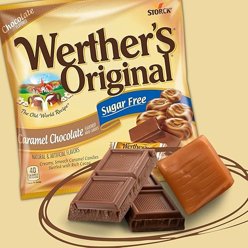 Miniatura 3 de Werther's - Caramelos duros originales de chocolate y caramelo sin azúcar, aperitivos envueltos individualmente para adultos, rellenos de cesta de