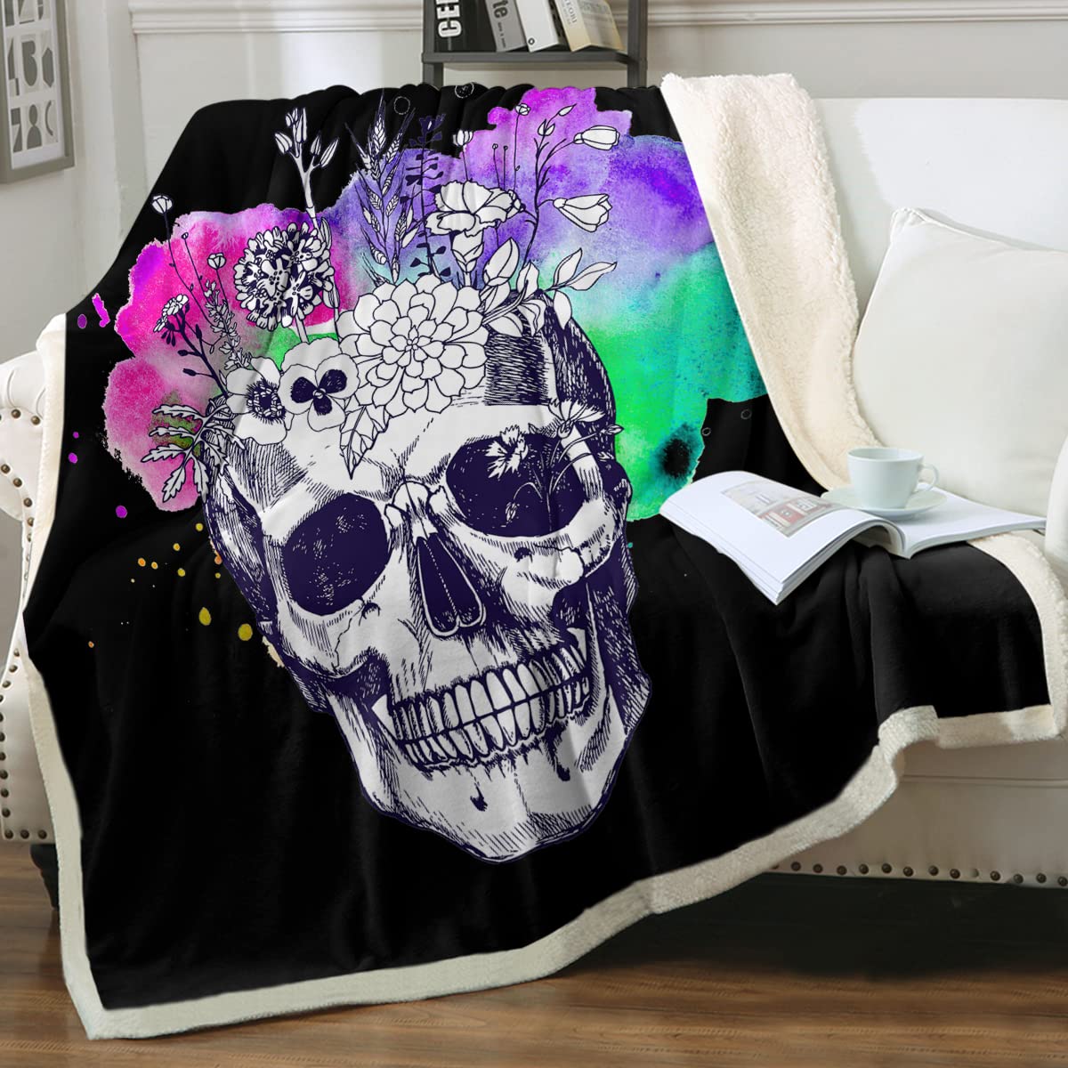 Amazon.com: Sleepwish Skull Blanket Colorful Sugar Skull on Black Fleece Throw  Blanket Halloween Skull Blanket Sherpa Throw Skull Throw Blankets for  Adults Men Kids (Baby 30 X 40) : Home u0026 Kitchen