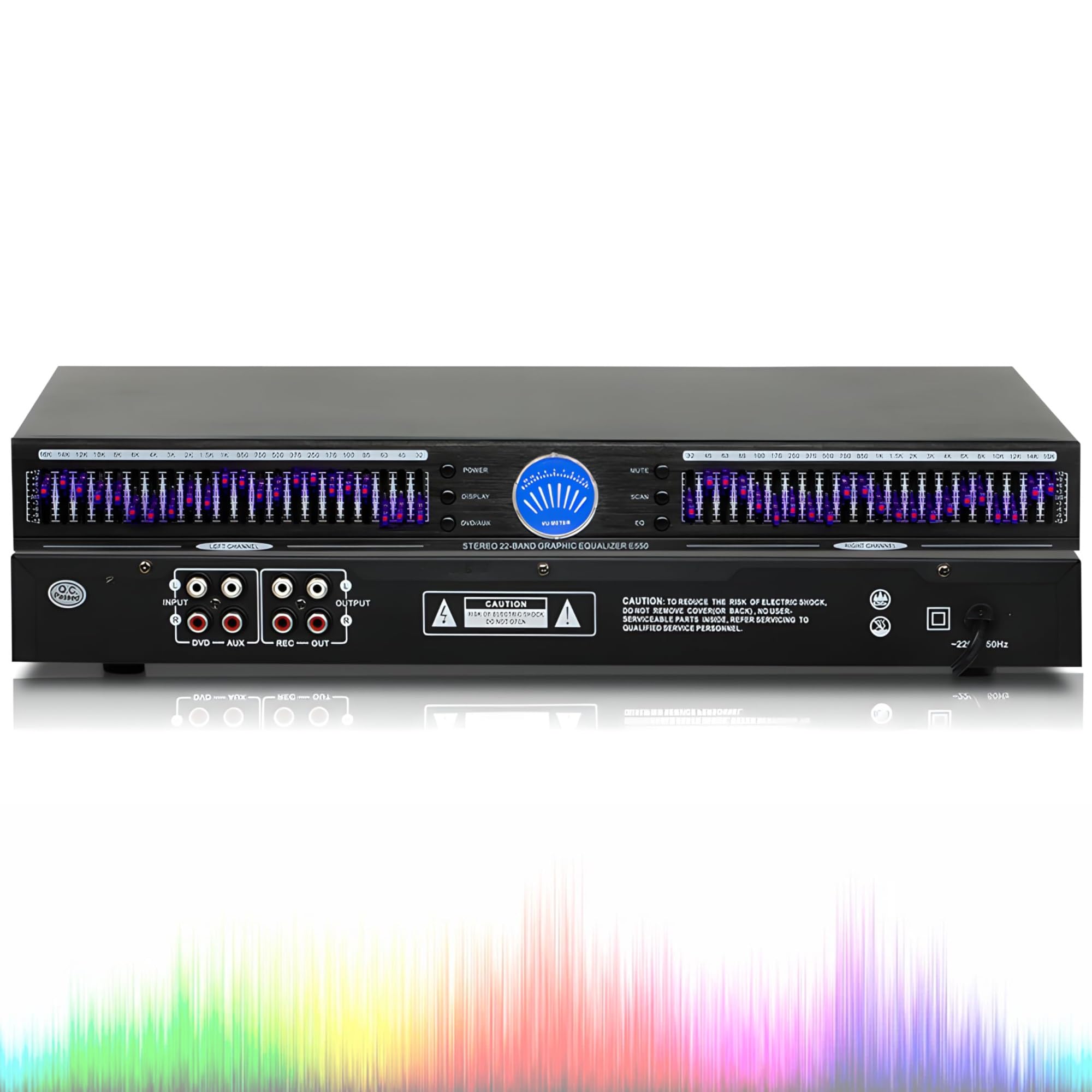 Equalizzatore grafico – Audio stereo digitale professionale con riduzione del rumore, 22 bande, 10 effetti preimpostati, analizzatore di spettro LED per auto, feste, camera da letto, casa