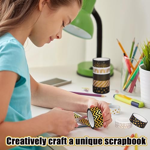 Miniatura 7 de Whaline Juego de 12 rollos de cinta adhesiva con patrón de lámina dorada, diseño de corazón y puntos de arcoíris, cinta adhesiva decorativa para