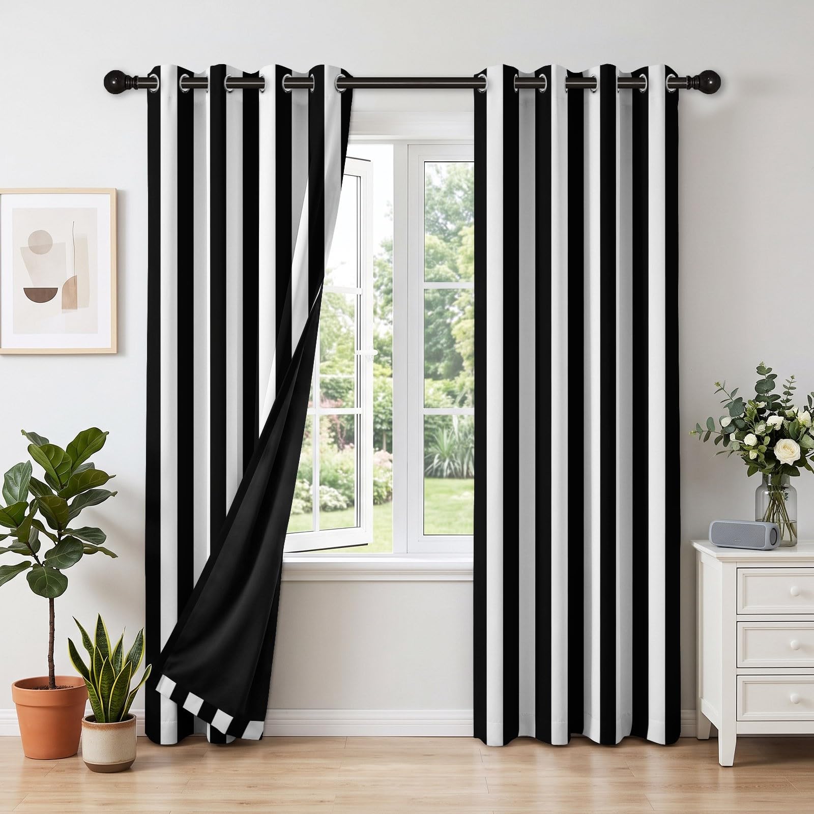 Schwarz Weiße Vertikale Streifen Op-Art Thermovorhang 2er Set H175xB140cm