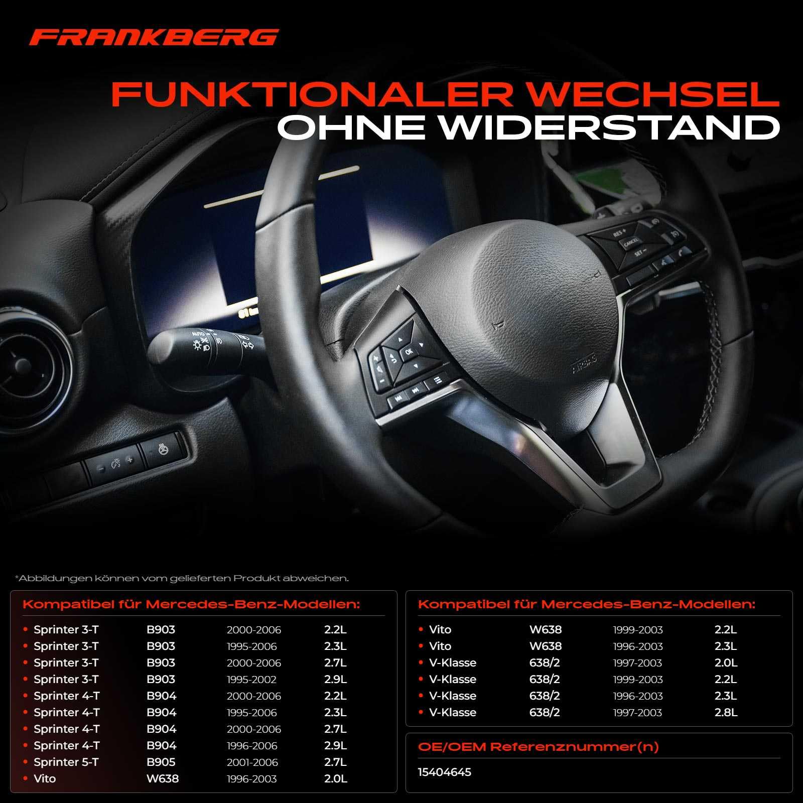 Frankberg Interruttori sul piantone dello sterzo Compatibile con Transporter IV Bus 70B 70C 70J 70K 7DB 7DC 7DJ 7DK LT 28-46 II Furgone 2DA 2DD 2DH LT 28-35 II Bus 2DB 2DE 2DK Vito Bus W638 15404645