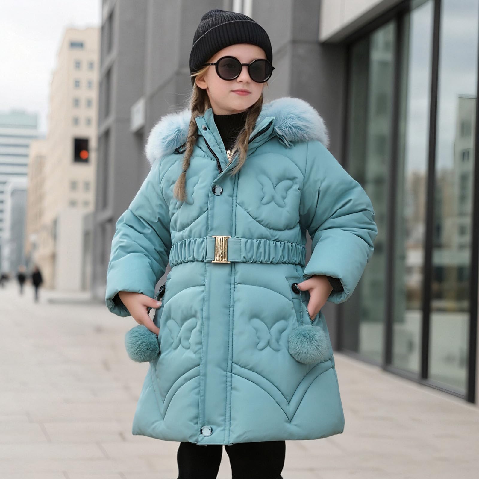 Genérico Chaqueta Chandal Niña - Abrigo Largo Acolchado para Niñas con Cinturón Ajustable Y Forro Polar Abrigado